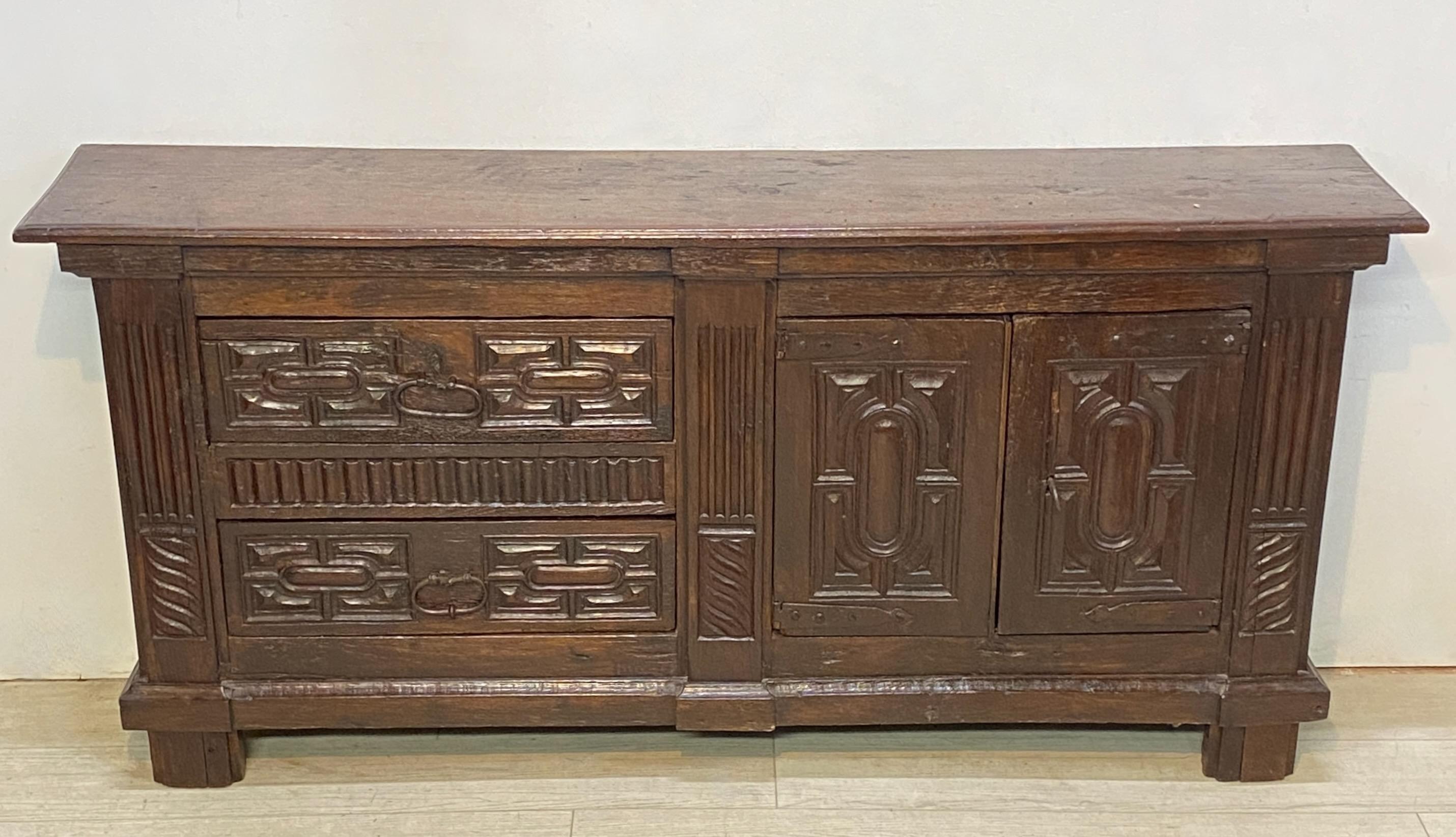 Early 18th Century Spanish Oak Low Side Cabinet Credenza 1