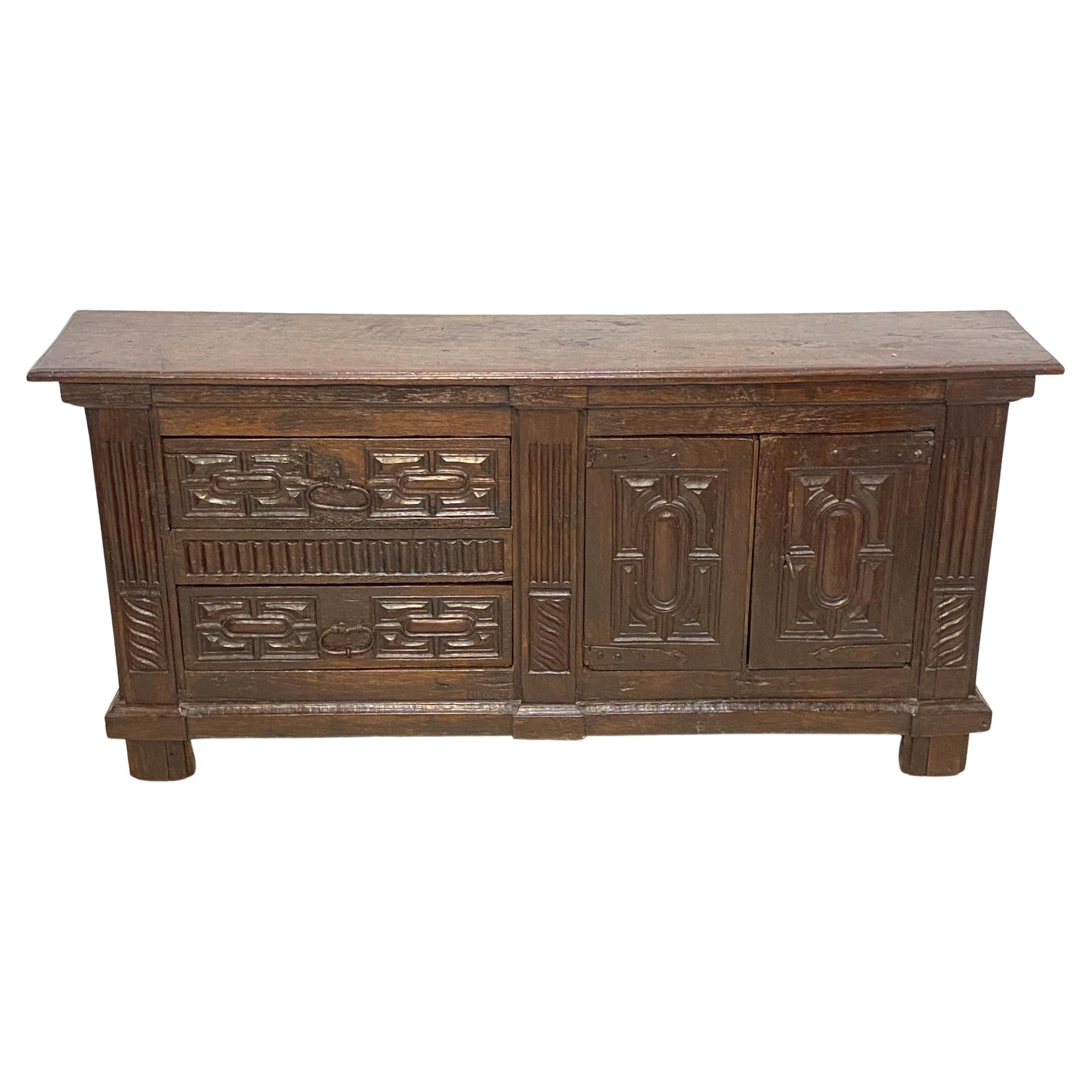 Early 18th Century Spanish Oak Low Side Cabinet Credenza