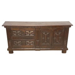 Antique Early 18th Century Spanish Oak Low Side Cabinet Credenza