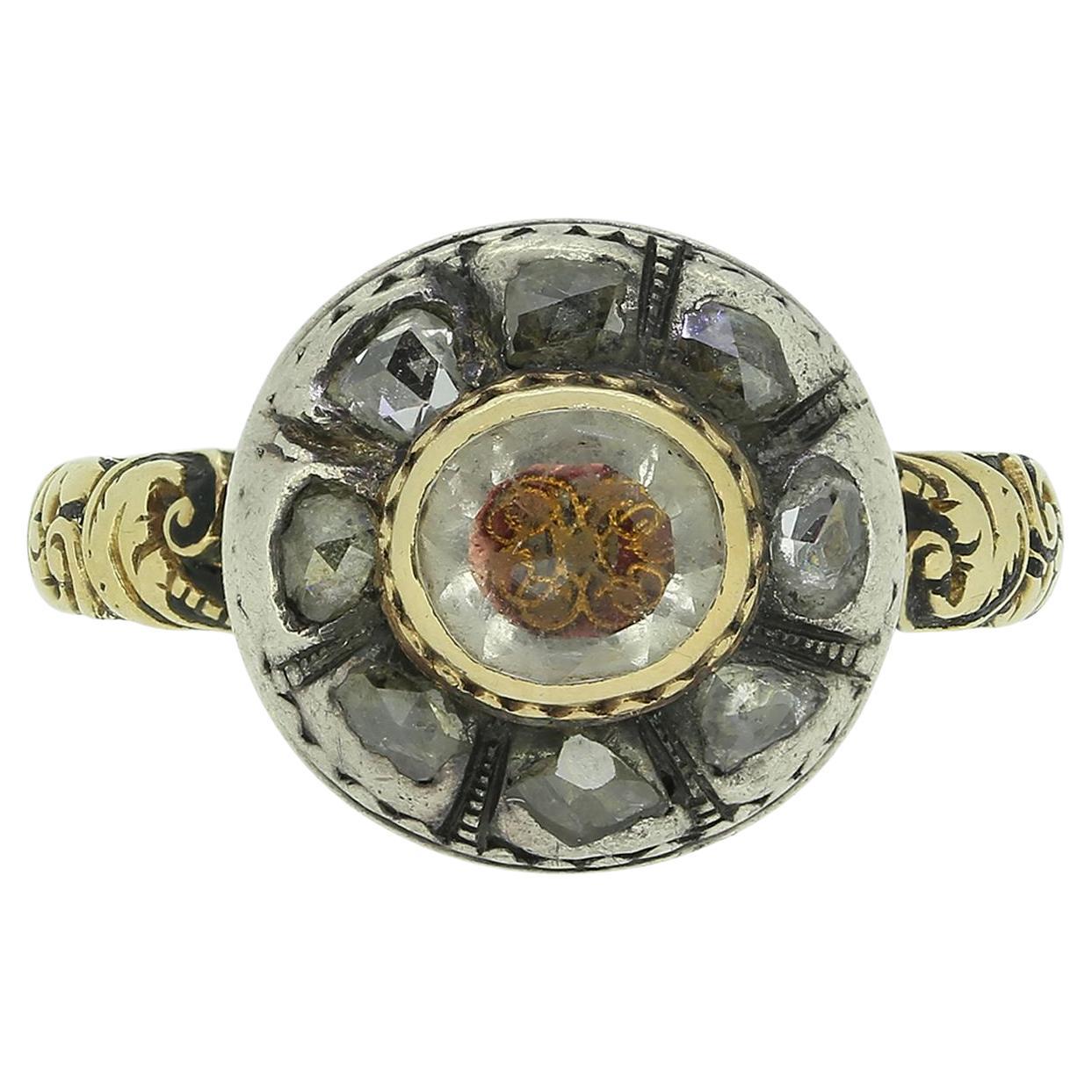 Early 18th Century Stuart Crystal and Diamond Cluster Ring