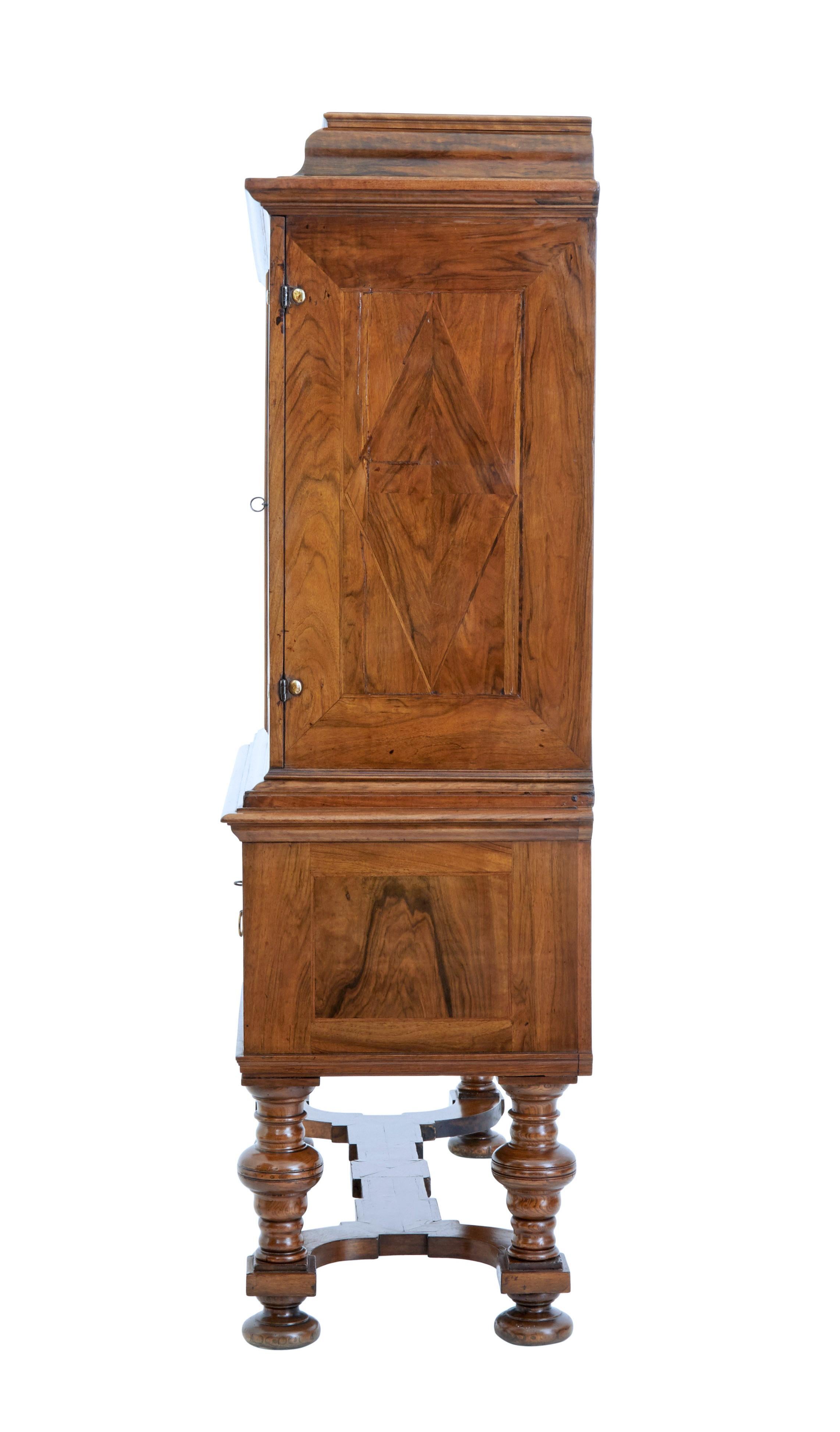 Early 18th Century Swedish Baroque Walnut Cabinet on Stand 1