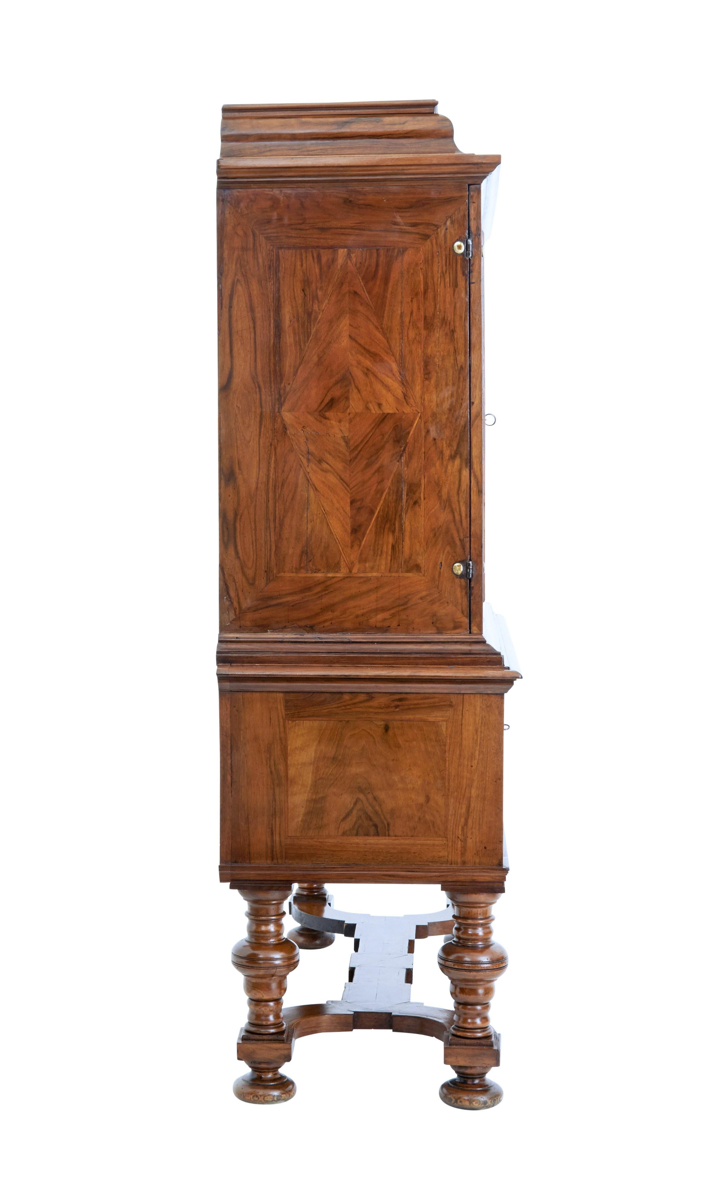 Early 18th Century Swedish Baroque Walnut Cabinet on Stand 1