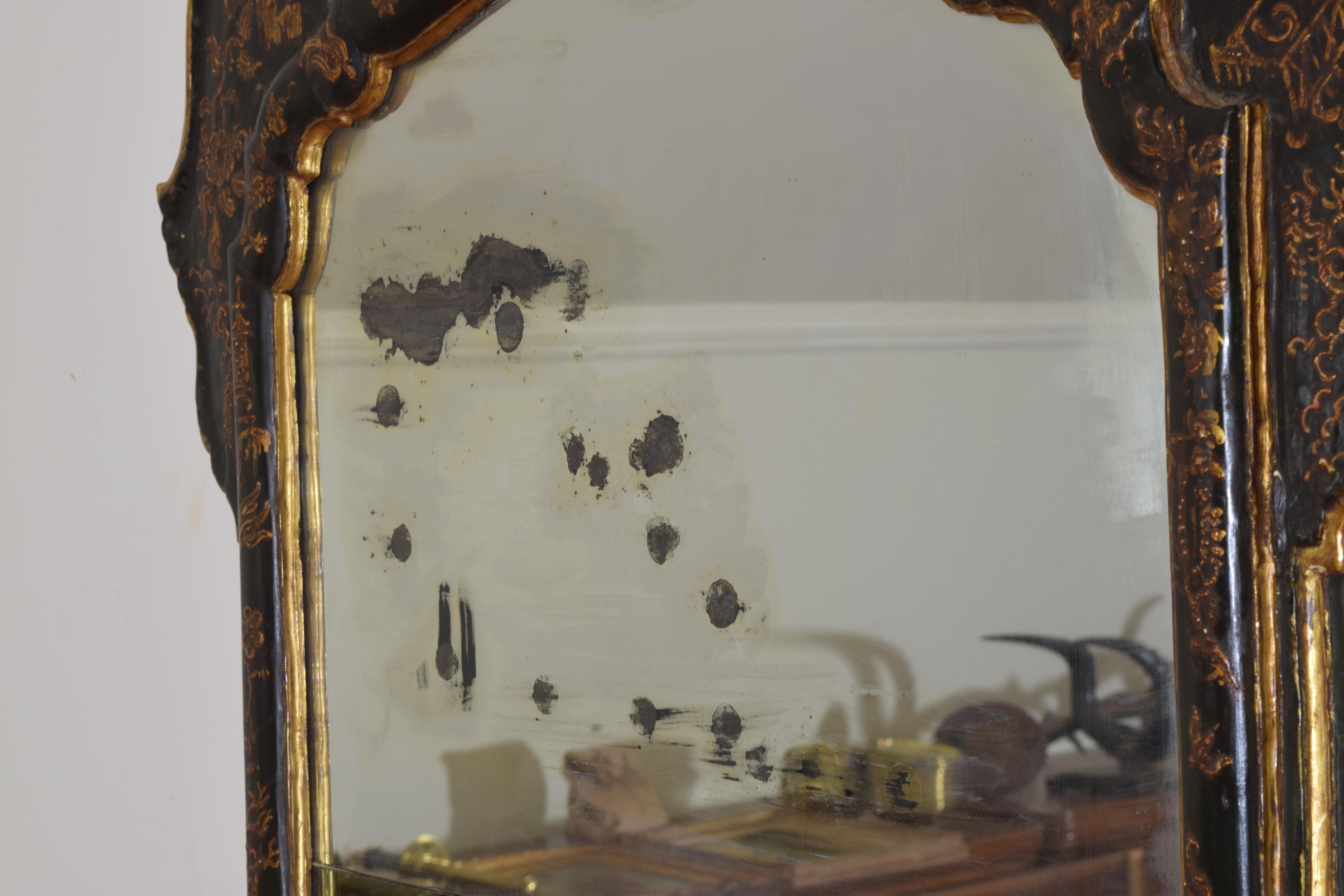 Venezianischer, dunkelgrün lackierter Chinoiserie-Spiegel aus dem frühen 18. Jahrhundert im Angebot 6