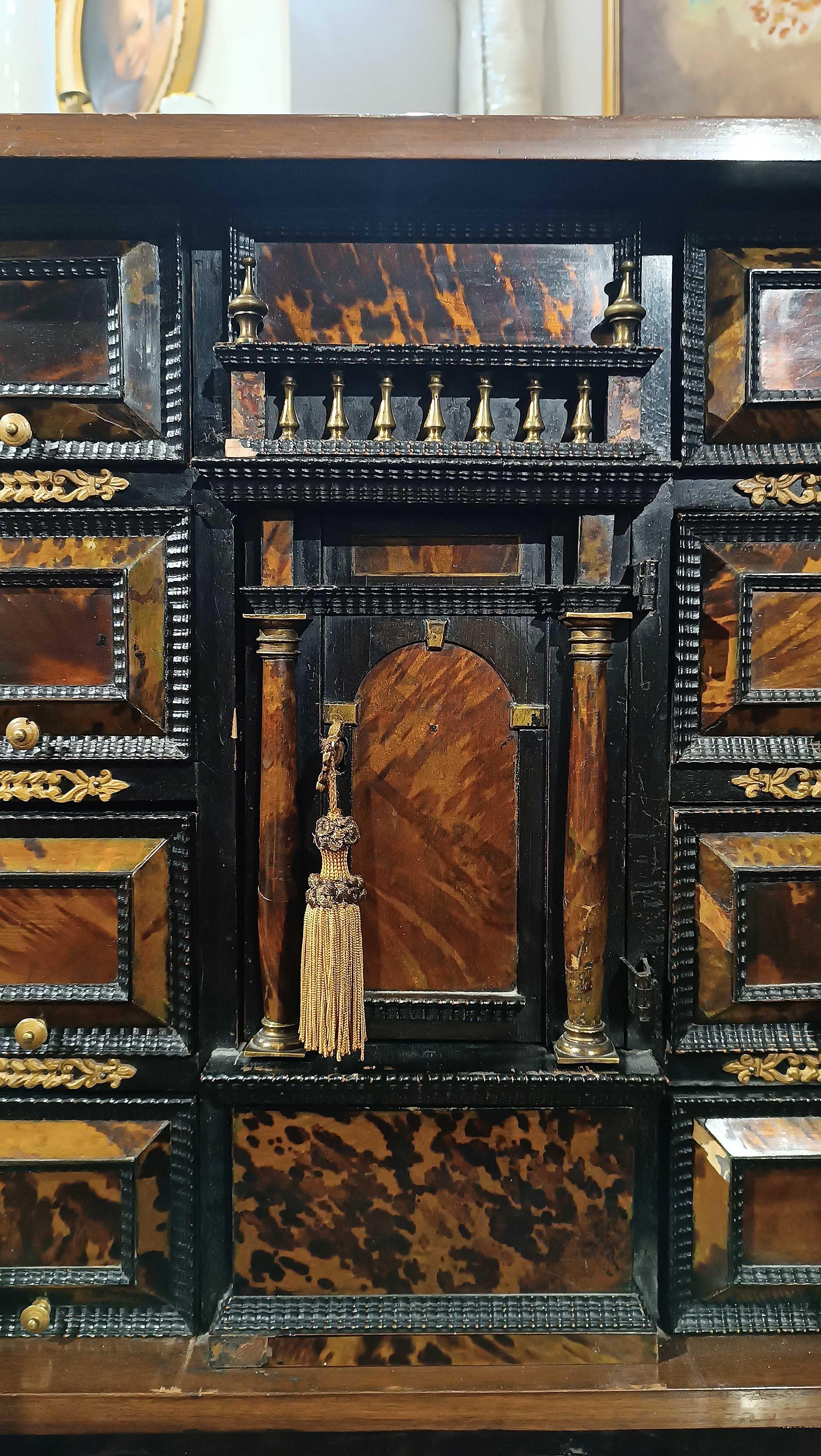 Bronze EARLY 18th CENTURY WALNUT COIN CABINET WITH FINISHES For Sale