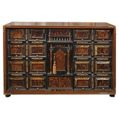 EARLY 18th CENTURY WALNUT COIN CABINET WITH FINISHES