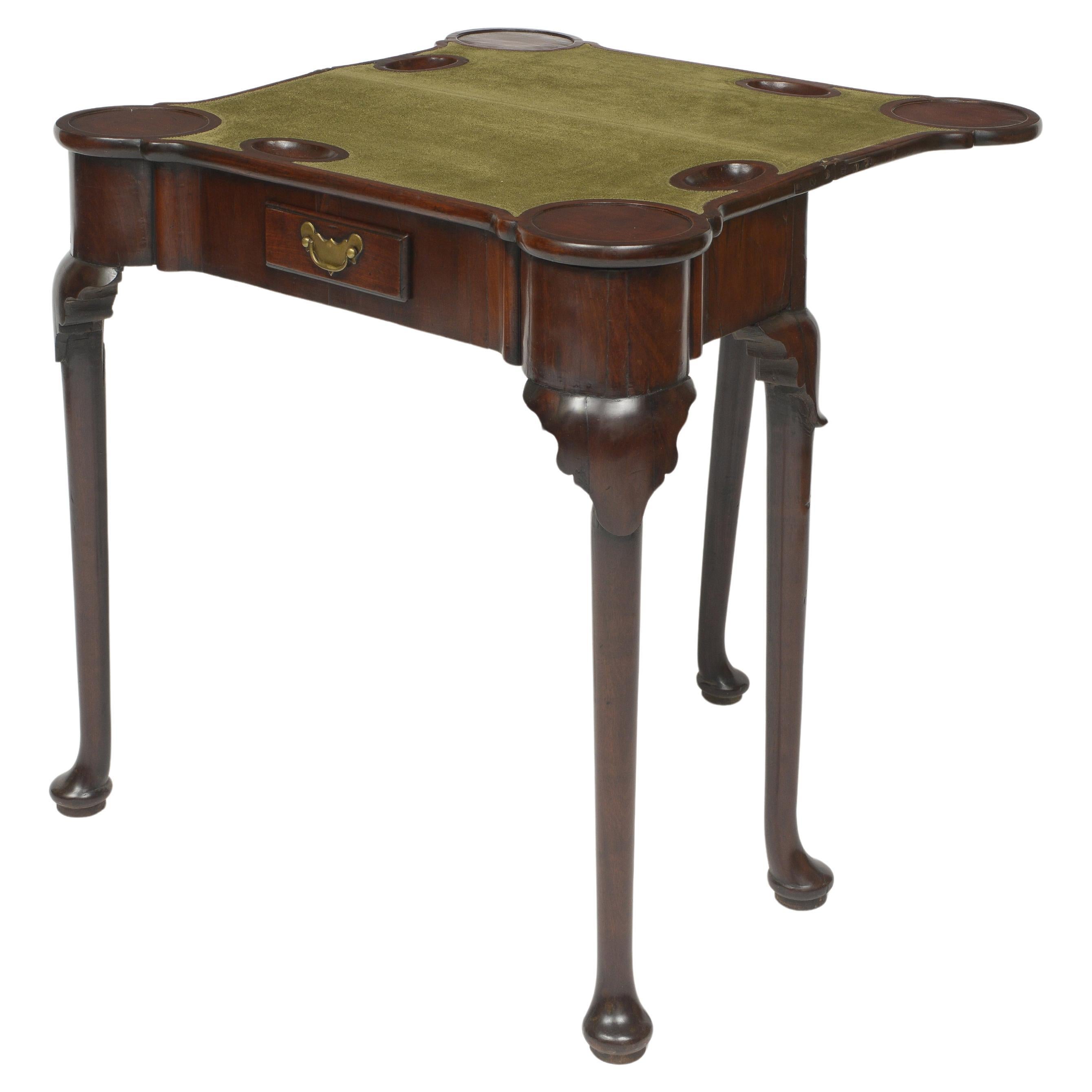 Early 18th Century Walnut Fold-Over Gaming Table With Single Drawer For Sale