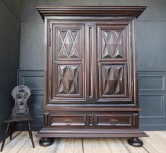 Early 18th Century Walnut Louis XII Armoire with Carved Diamond Point Panels