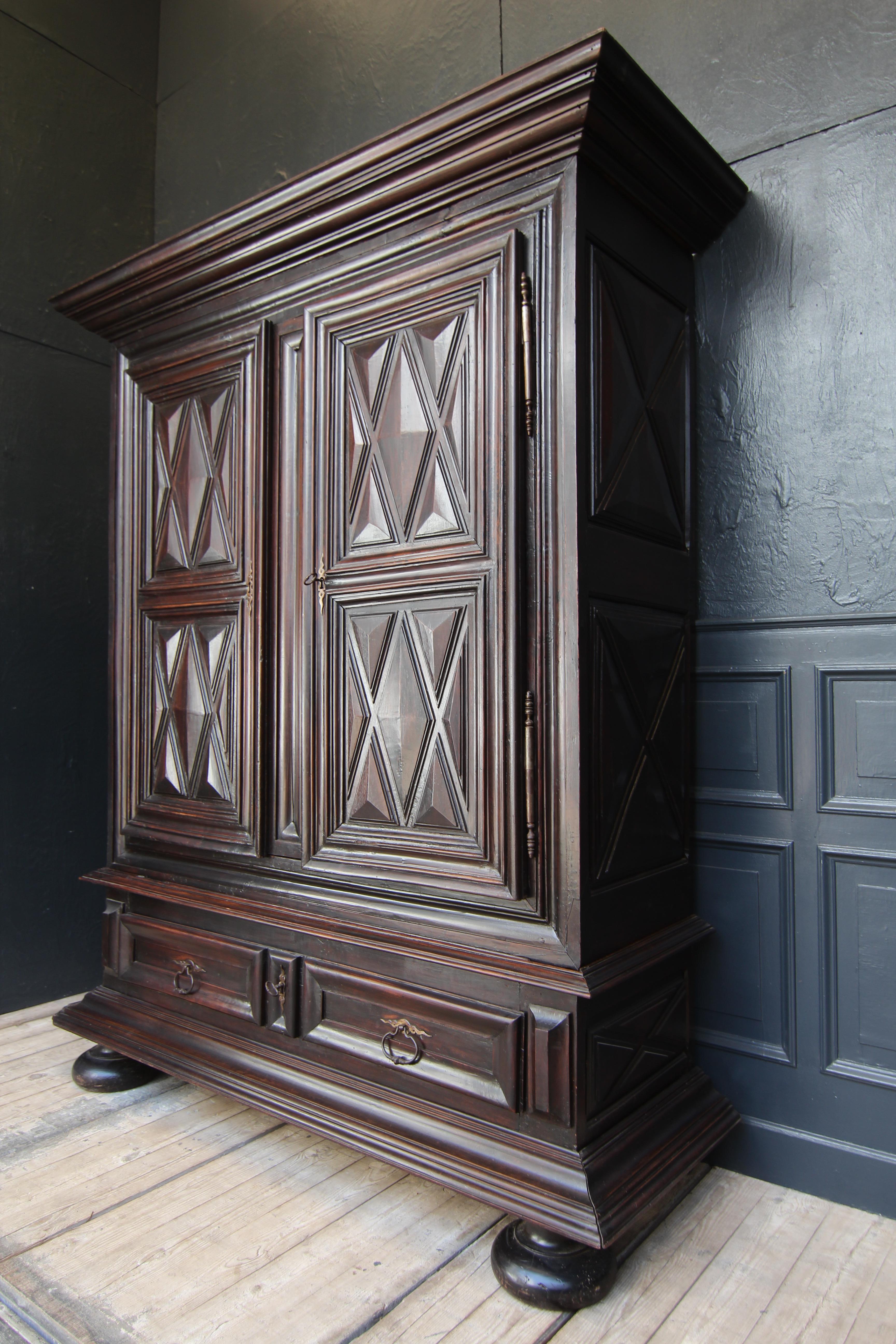 Louis XIII Early 18th Century Walnut Louis XII Armoire with Carved Diamond Point Panels