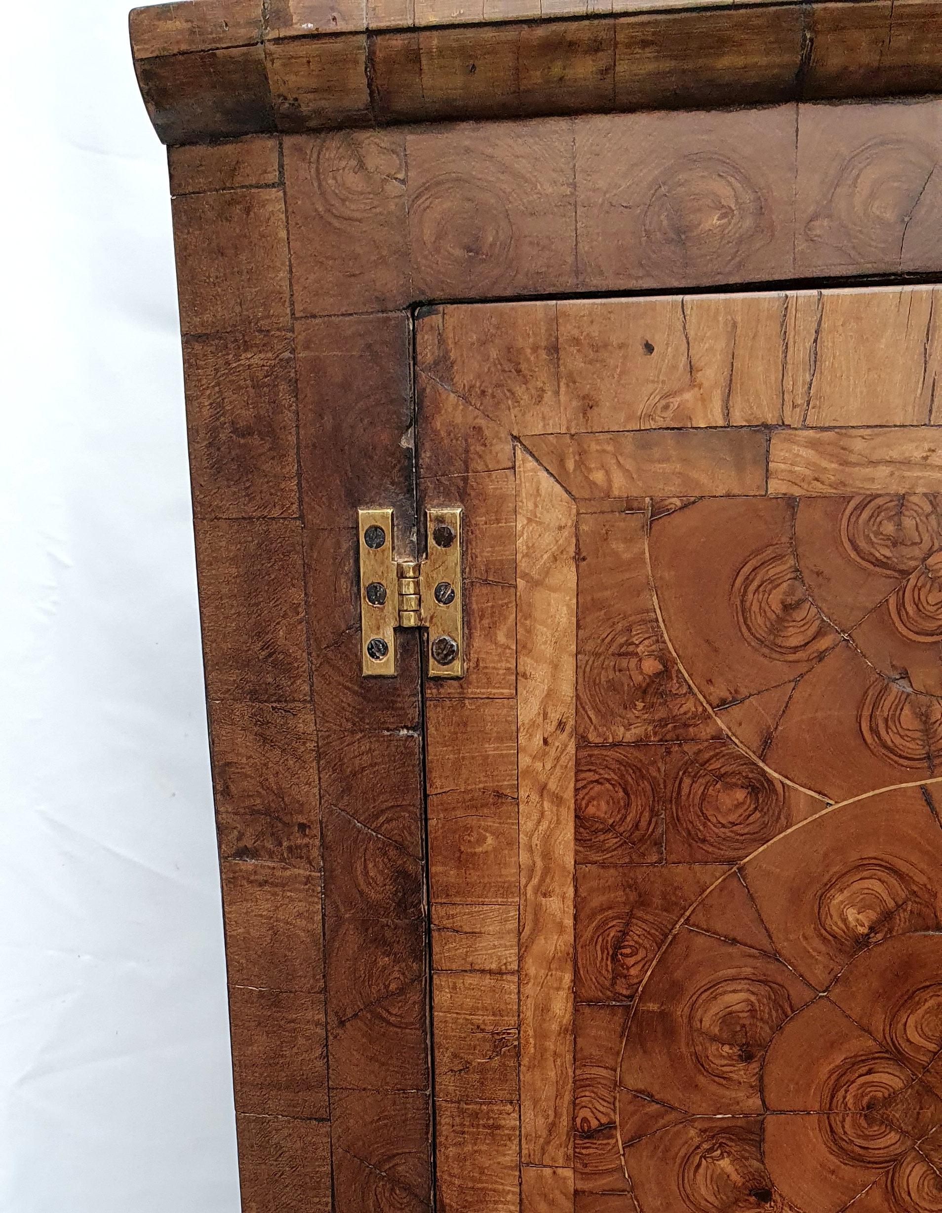 British Early 18th Century Walnut Oyster Veneer Corner Cupboard For Sale