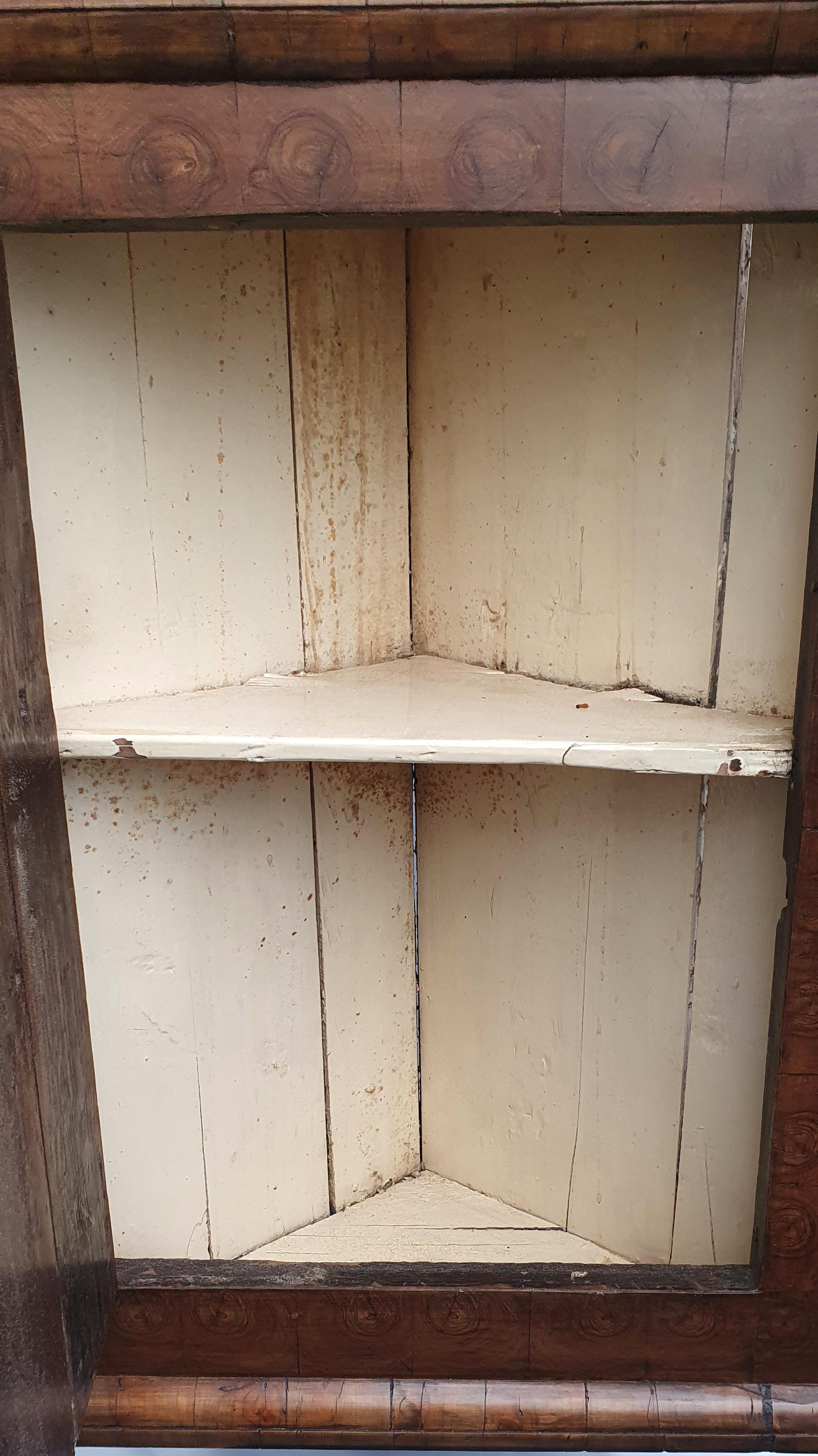 Brass Early 18th Century Walnut Oyster Veneer Corner Cupboard For Sale
