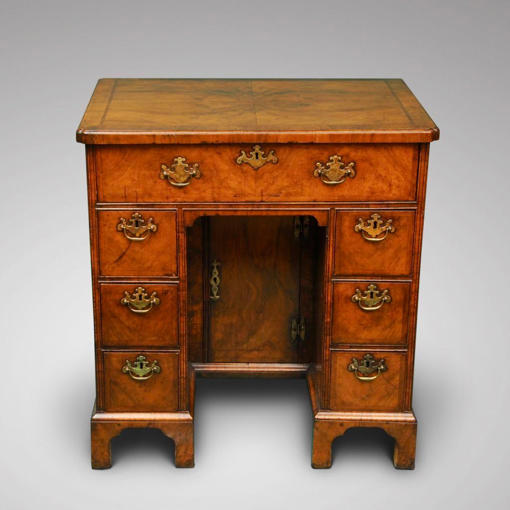 Brass Early 18th Century Walnut Secretaire Kneehole Desk For Sale