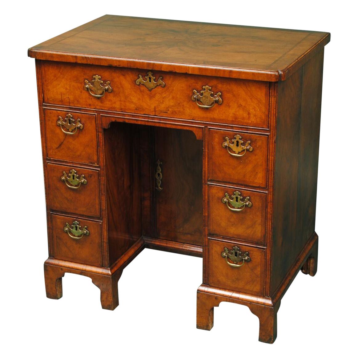 Early 18th Century Walnut Secretaire Kneehole Desk For Sale