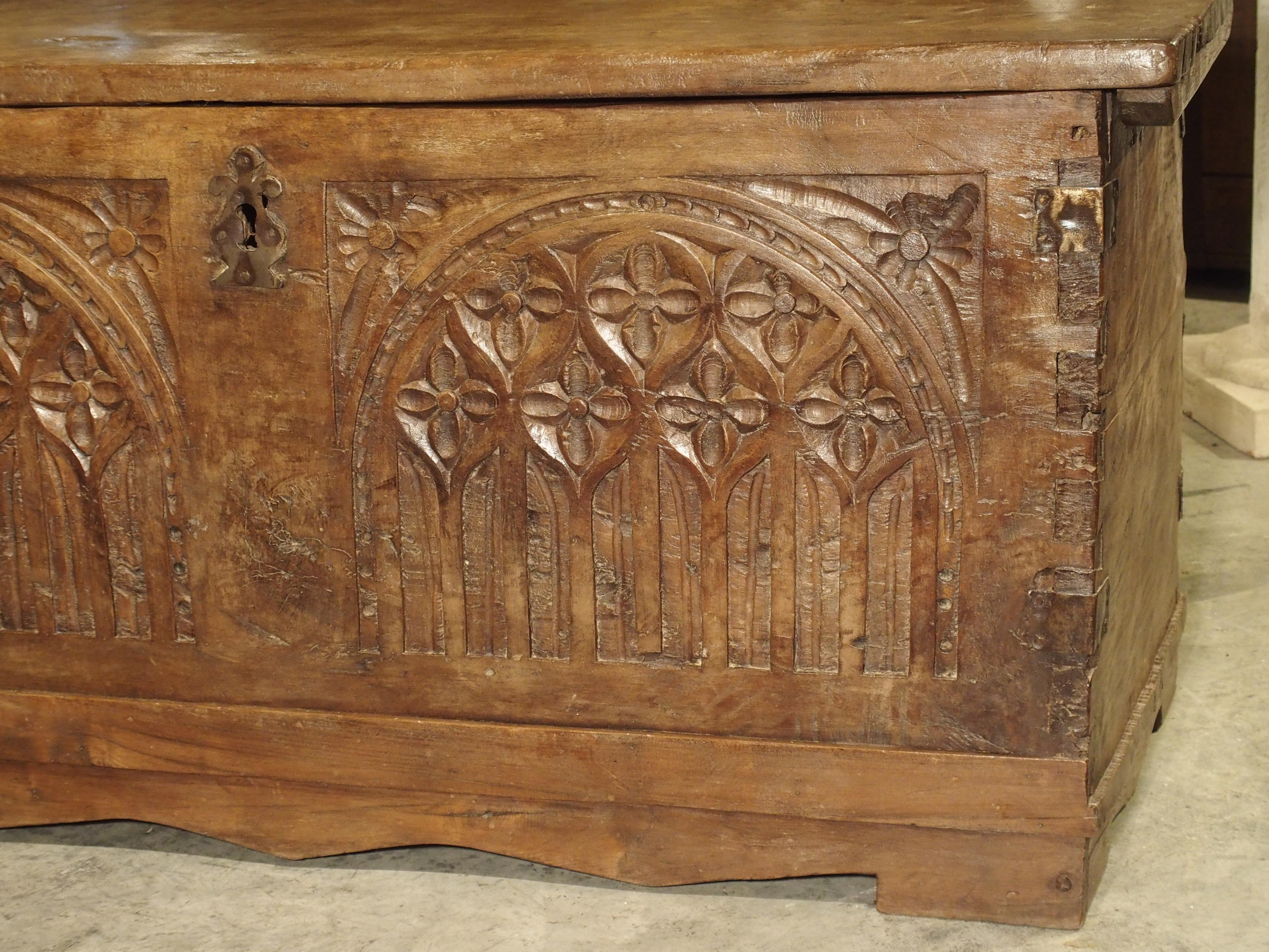 Gothic Early 18th Century Walnut Wood Trunk from France