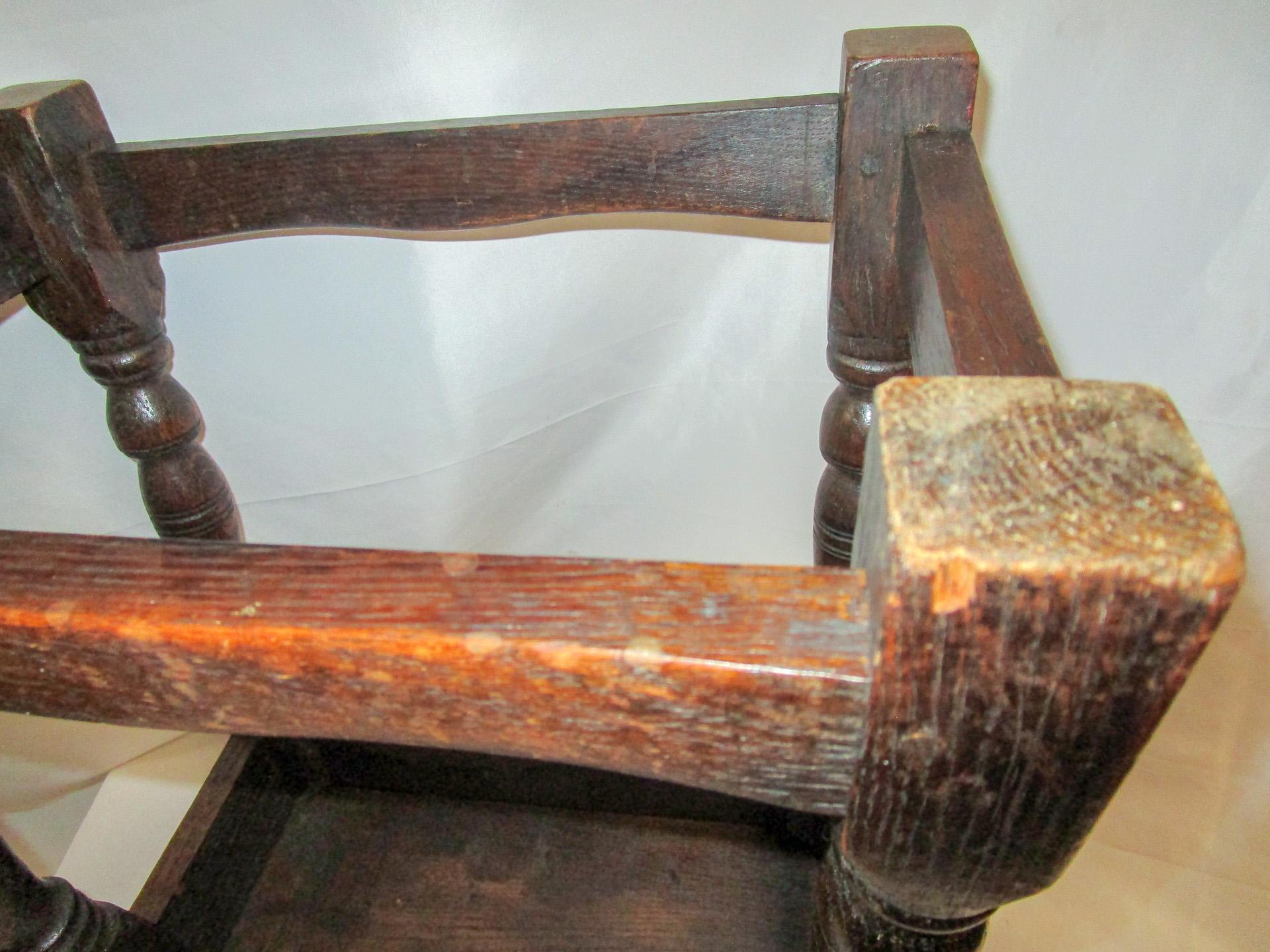 Early 18thc English Carved Oak Joint Stool with Pegged Construction For Sale 8