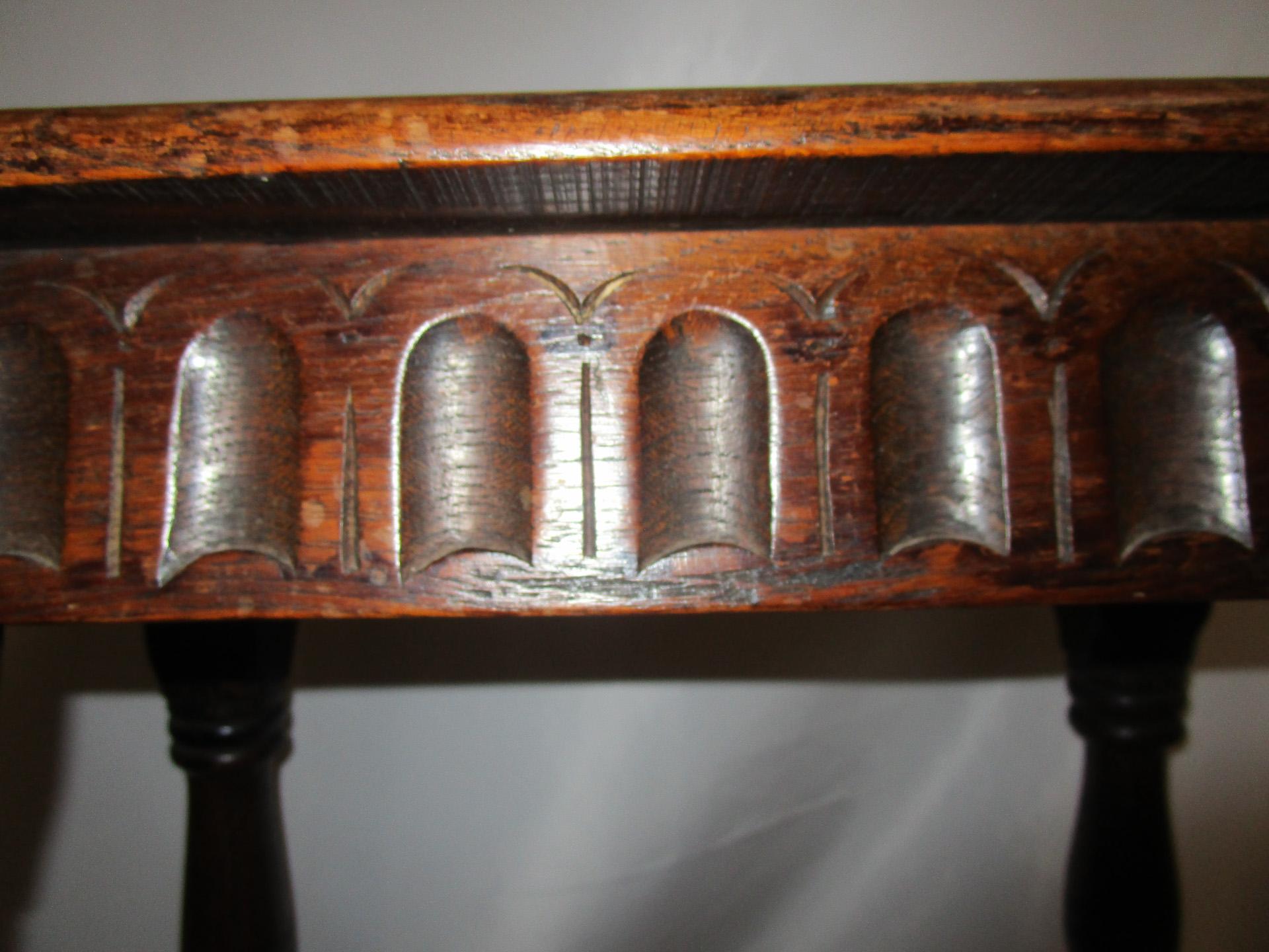 Early 18thc English Carved Oak Joint Stool with Pegged Construction 1