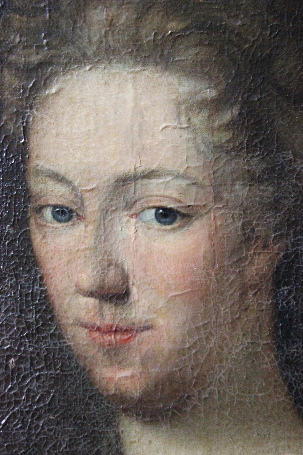 Early English School Oval Oil on Canvas Portrait of a Lady, circa 1730-1740 2