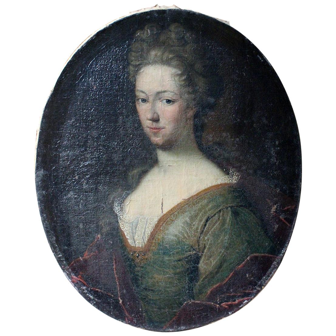 Early English School Oval Oil on Canvas Portrait of a Lady, circa 1730-1740