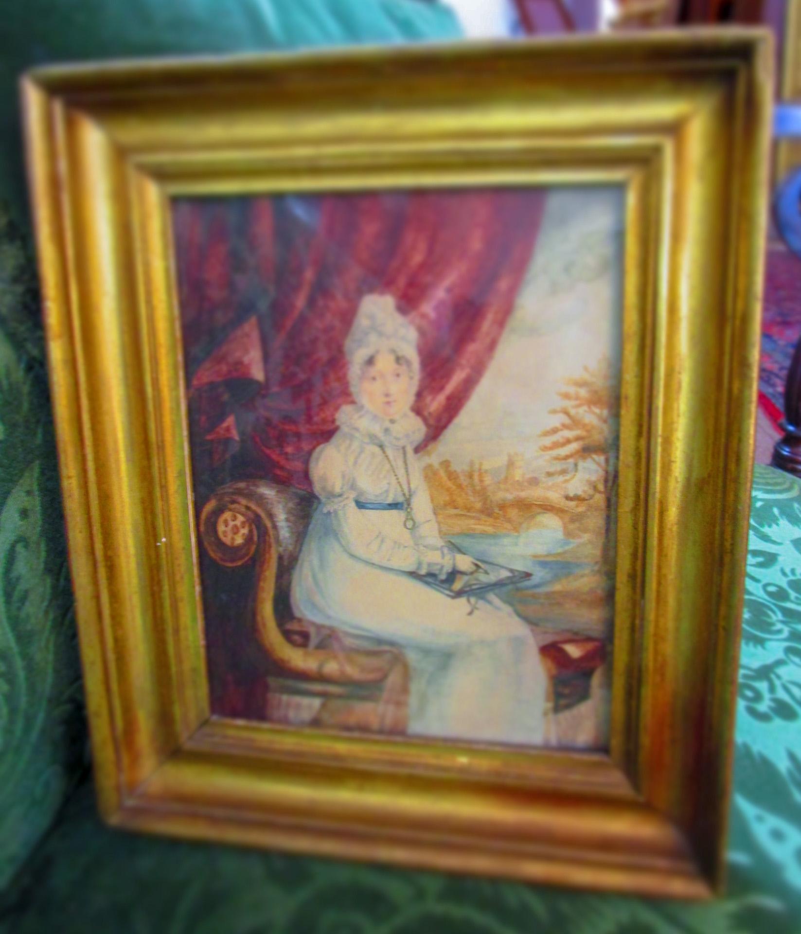 Early 18thc French Watercolor Portrait Seated Lady Drawing Castle in Background For Sale 7