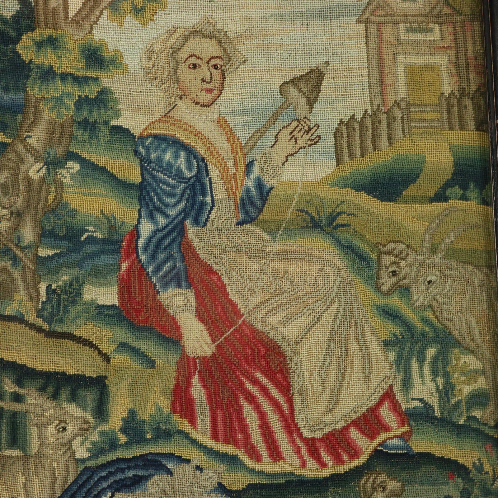 Soie Broderie au petit point d'une dame au début du XVIIIe siècle en vente