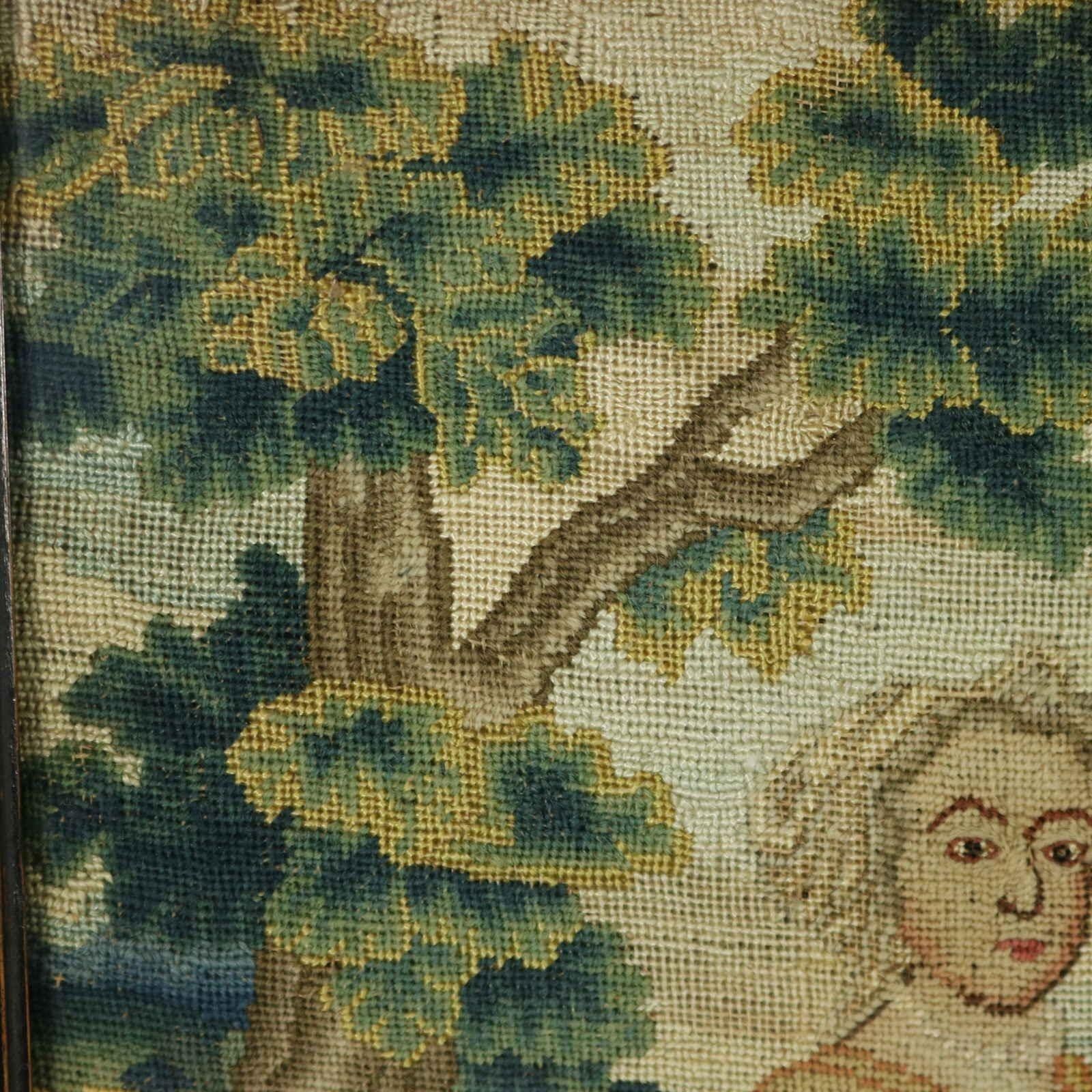 Early 18thC Petit Point Embroidery of a Lady For Sale 1