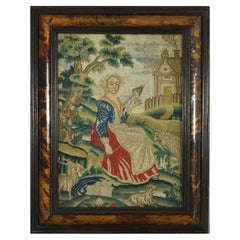 Early 18thC Petit Point Embroidery of a Lady