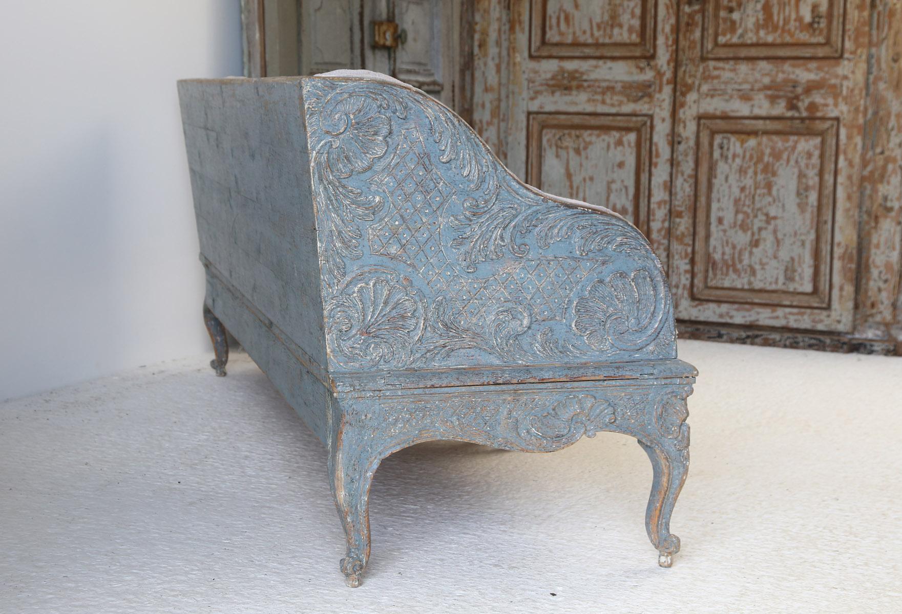 Gustavian Early 18th Century Swedish Carved Sofa with Original Paintwork
