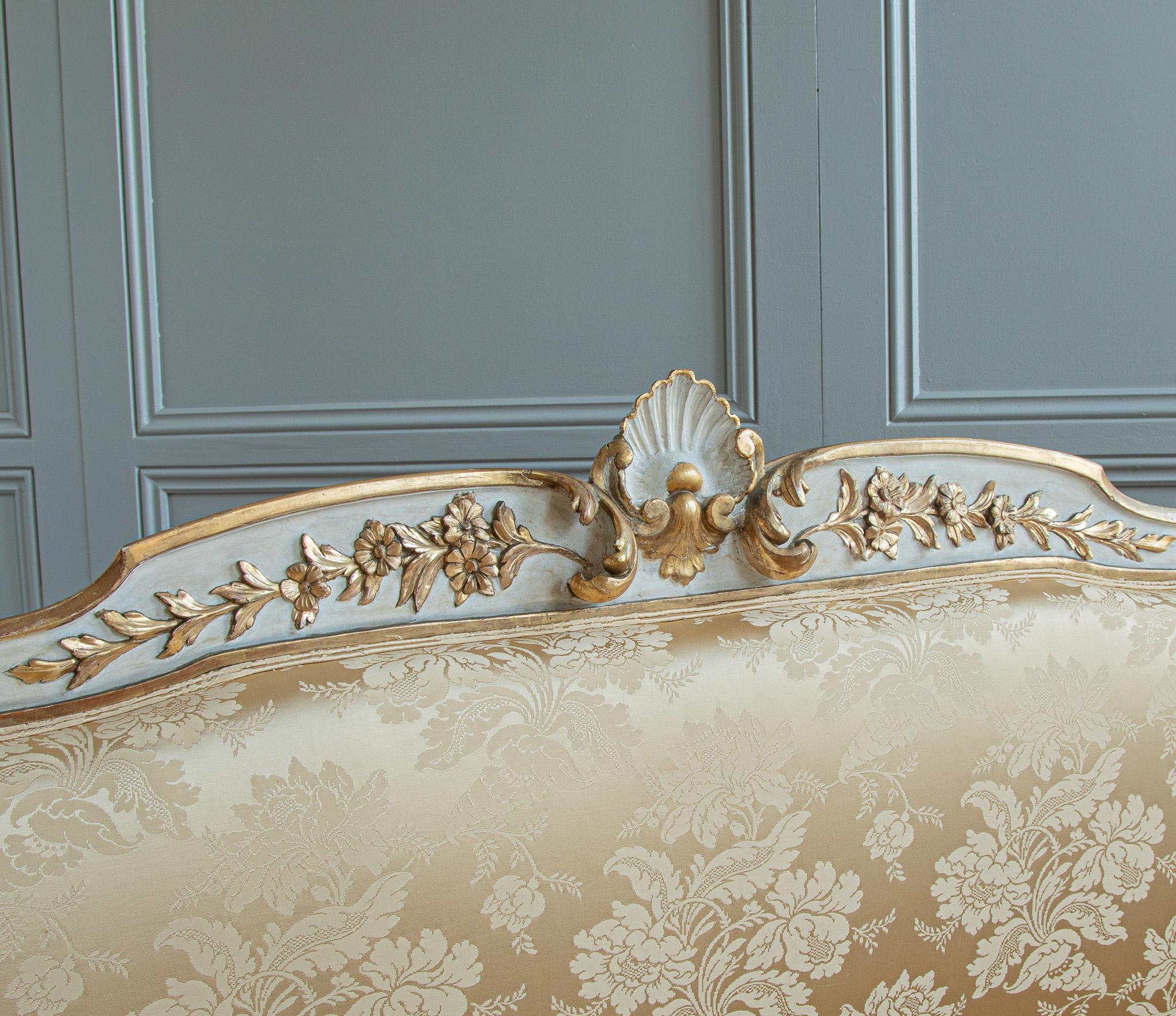 Upholstery Early 19 C. Large Italian Rococo Style Bed Hand Painted with Gilt Work