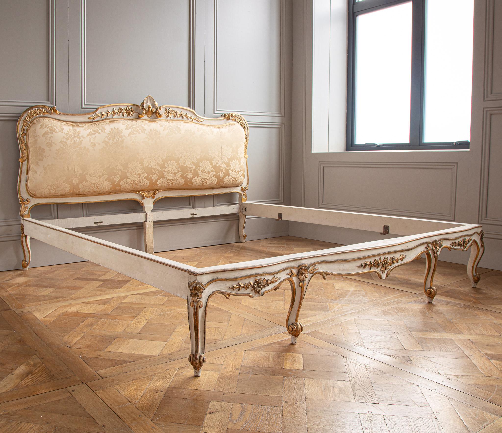 Early 19 C. Large Italian Rococo Style Bed Hand Painted with Gilt Work 1