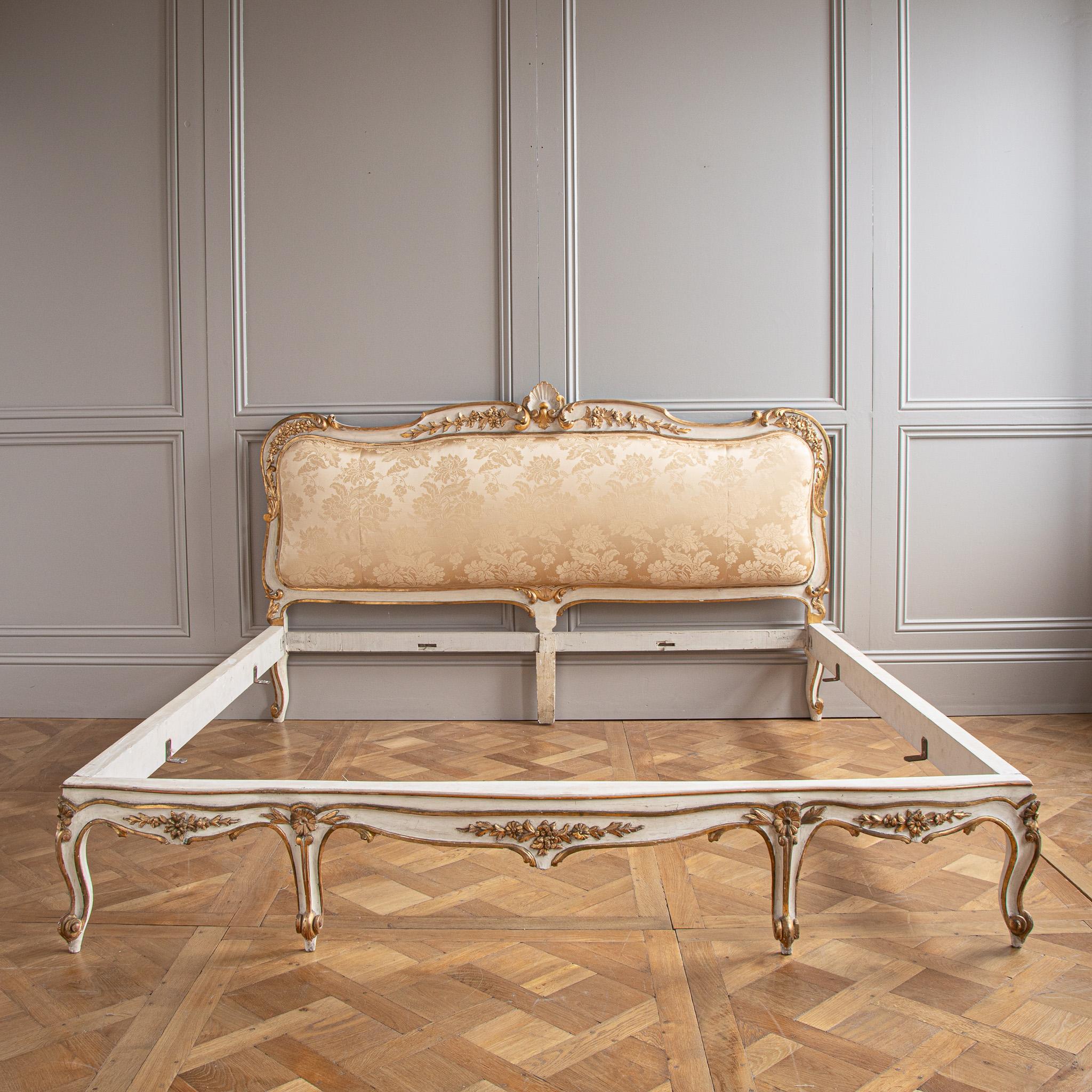 Early 19 C. Large Italian Rococo Style Bed Hand Painted with Gilt Work 3