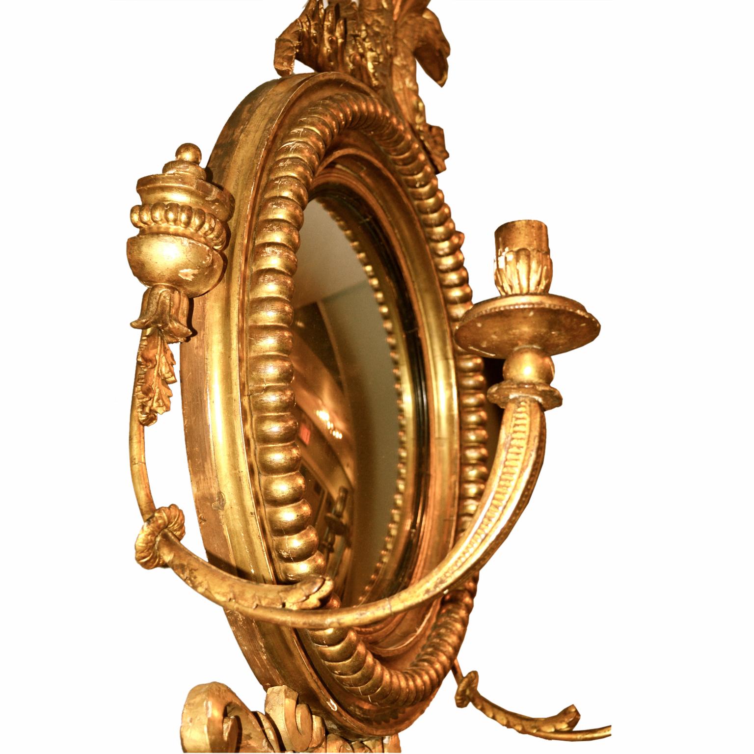 Giltwood Early 19 Century English Regency Convex Mirror For Sale