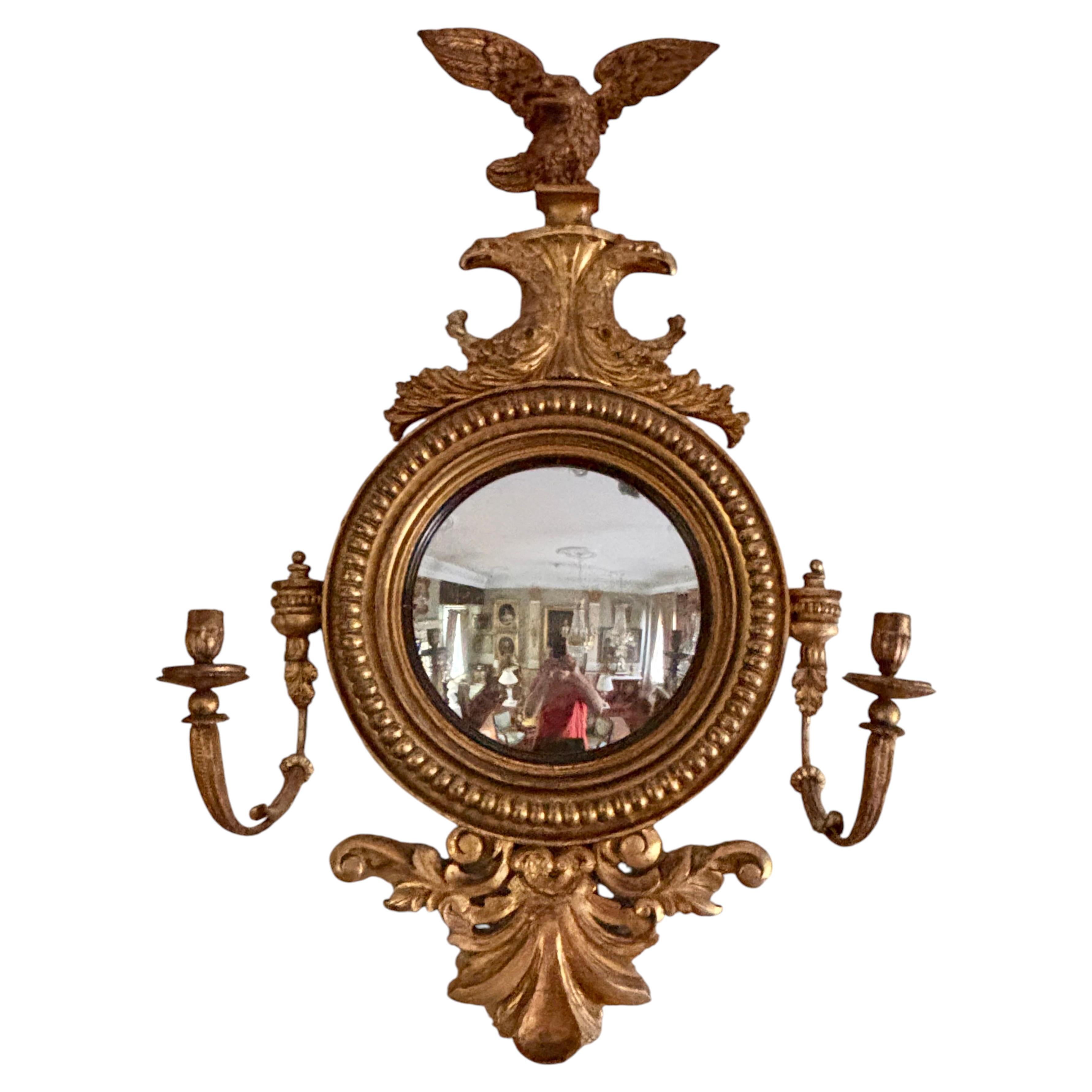 Specchio convesso inglese Regency del XIX secolo, legno d'orato, fatto a mano