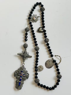 Early 19 th c German Rosary Silver Filigree with Enamel Cross