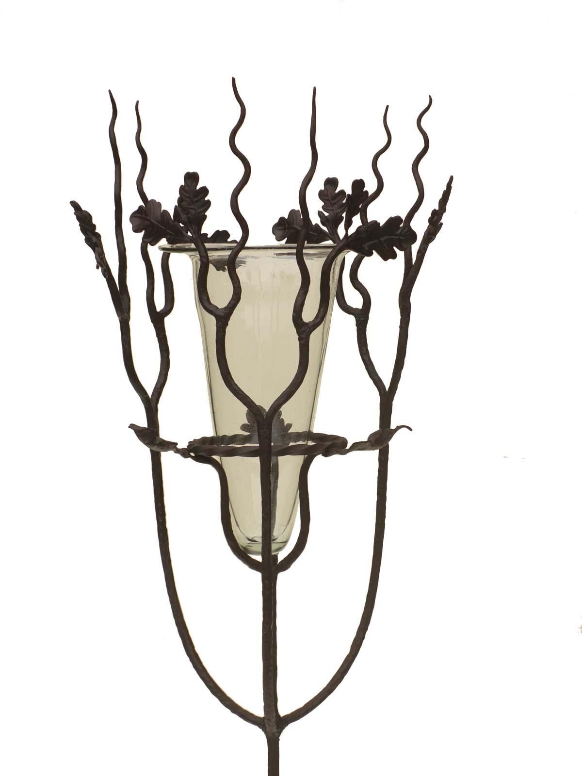 Piédestal Art Nouveau
Alberto Gerardi
Italie, début 1900

Piédestal en fer forgé avec feuilles de chêne
Vase en verre soufflé transparent de Murano

Excellente condensation
Verre en parfaite condition

