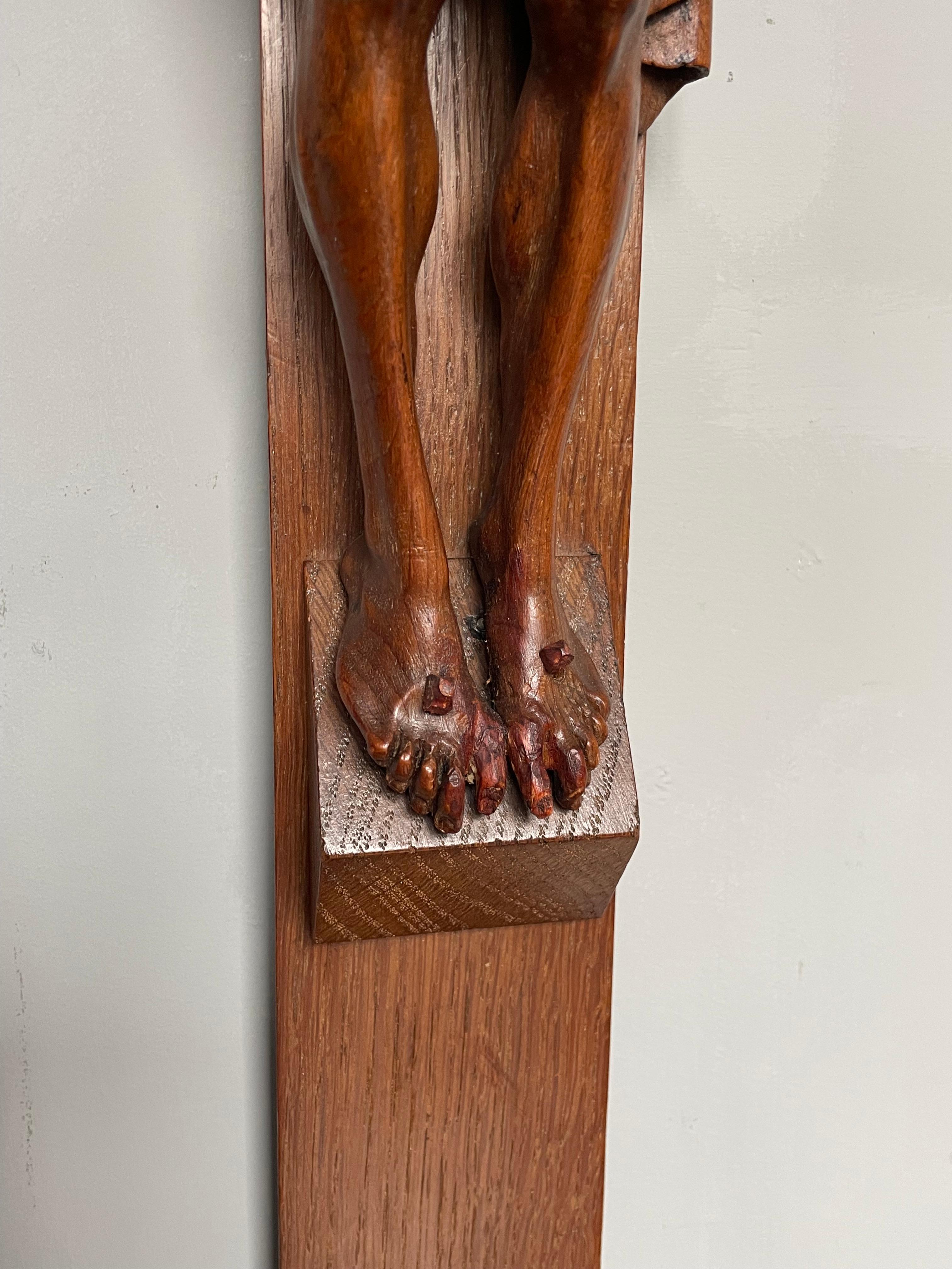 Early 1900 and Very Fine Quality Hand Carved Wall Crucifix / Jesus on the Cross For Sale 8