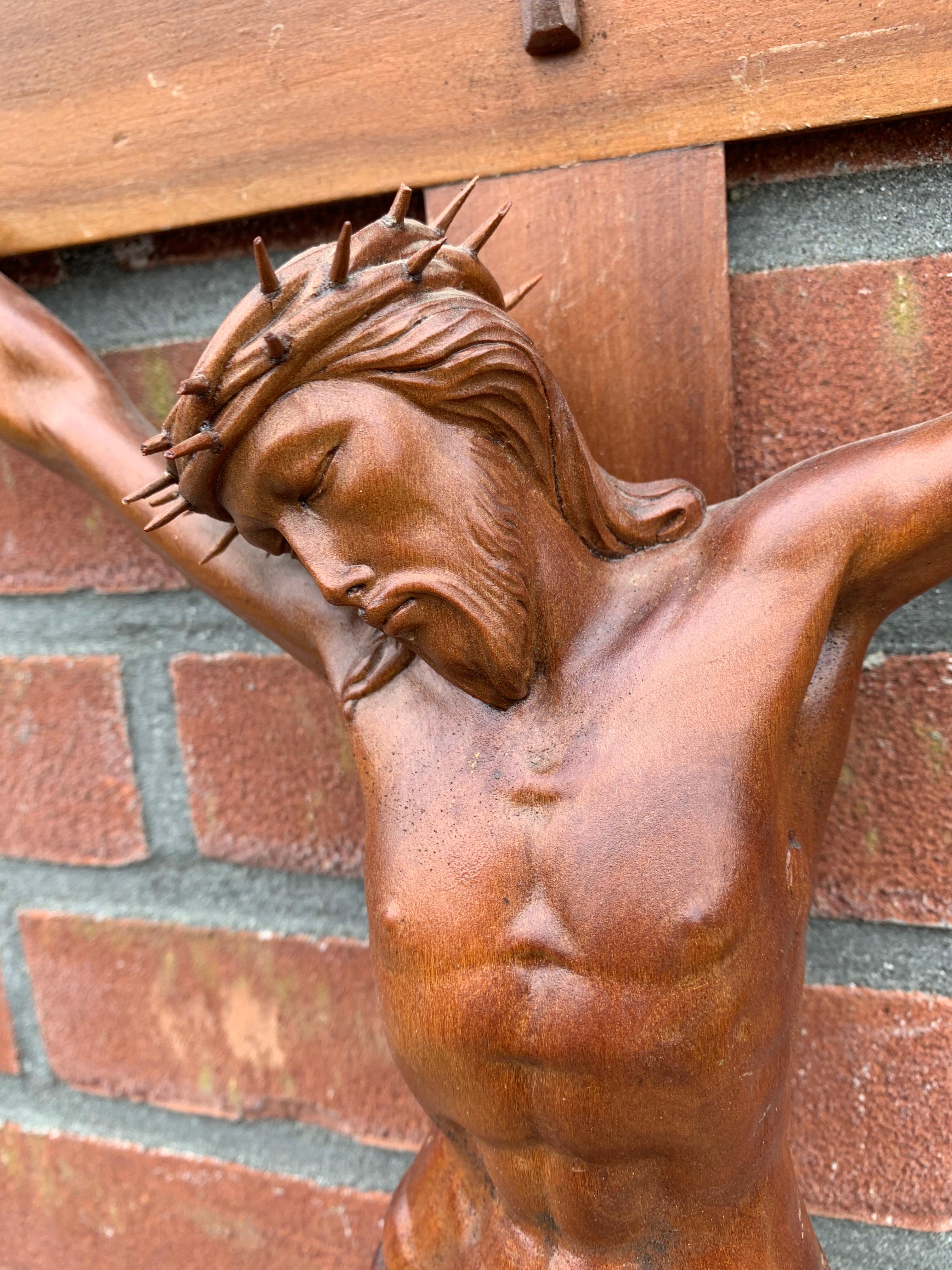 European Early 1900 and Very Fine Quality Hand Carved Wall Crucifix / Jesus on the Cross