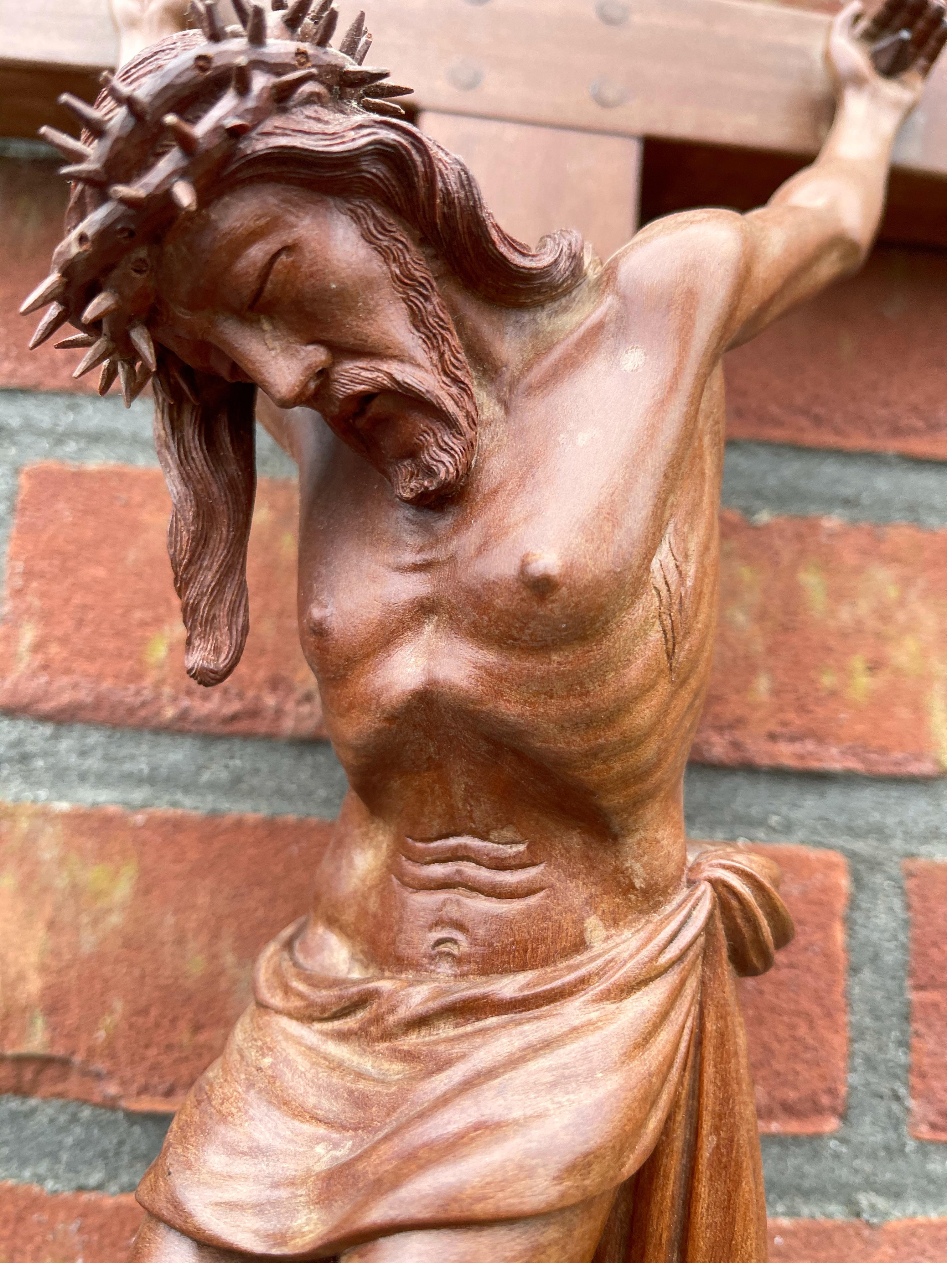 Hand-Carved Early 1900 and Very Fine Quality Hand Carved Wall Crucifix / Jesus on the Cross