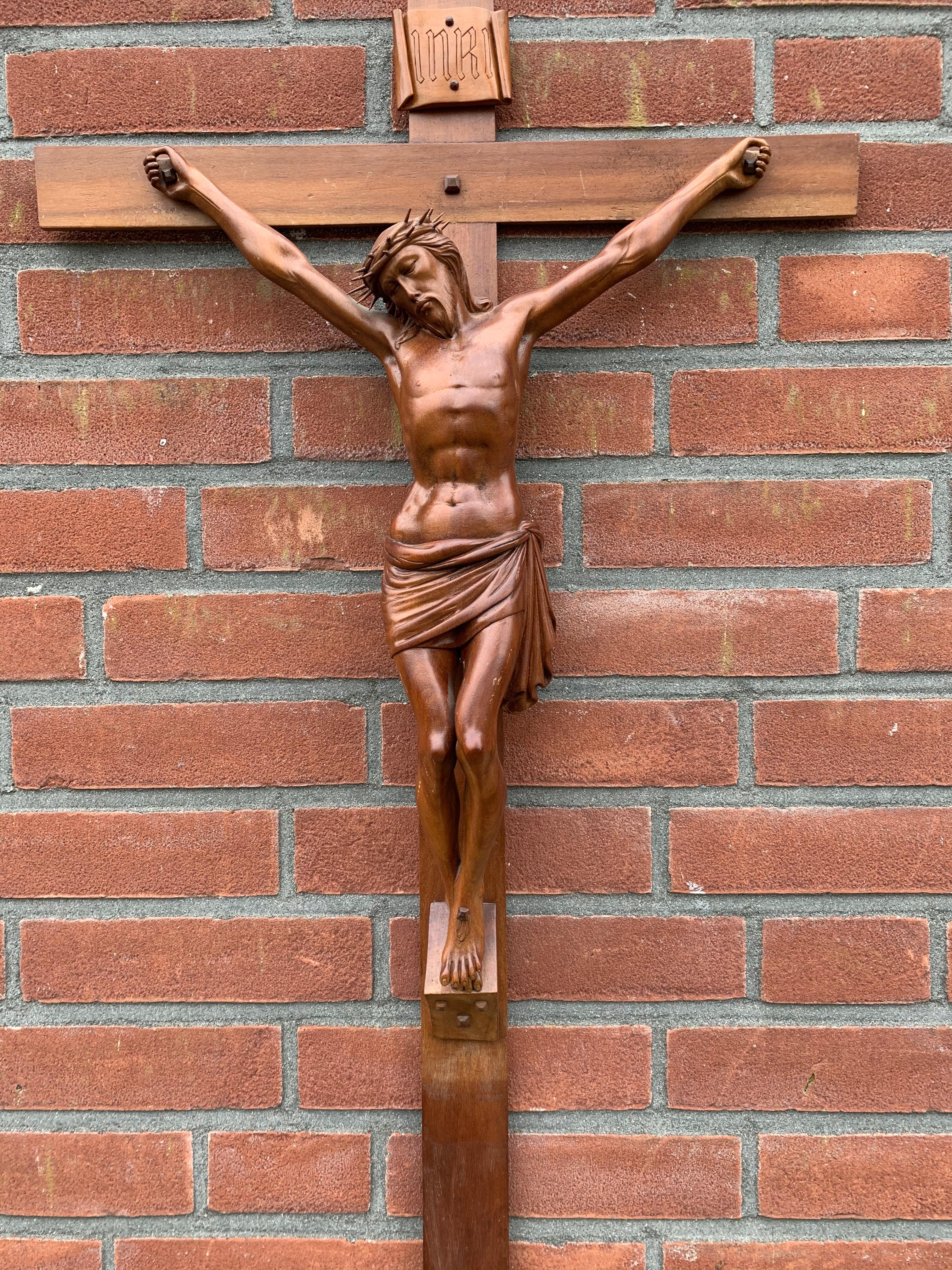 Wood Early 1900 and Very Fine Quality Hand Carved Wall Crucifix / Jesus on the Cross
