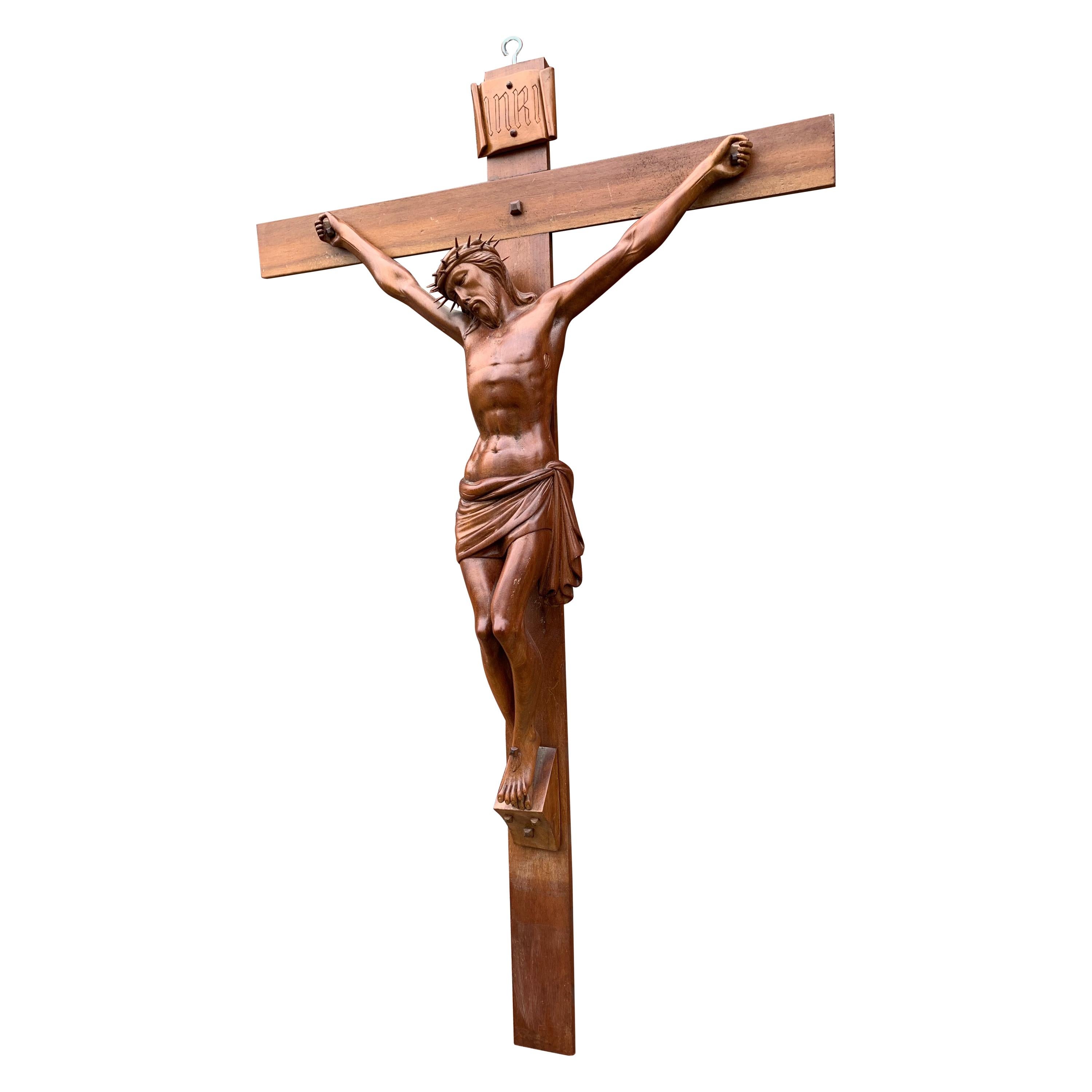 Early 1900 and Very Fine Quality Hand Carved Wall Crucifix / Jesus on the Cross