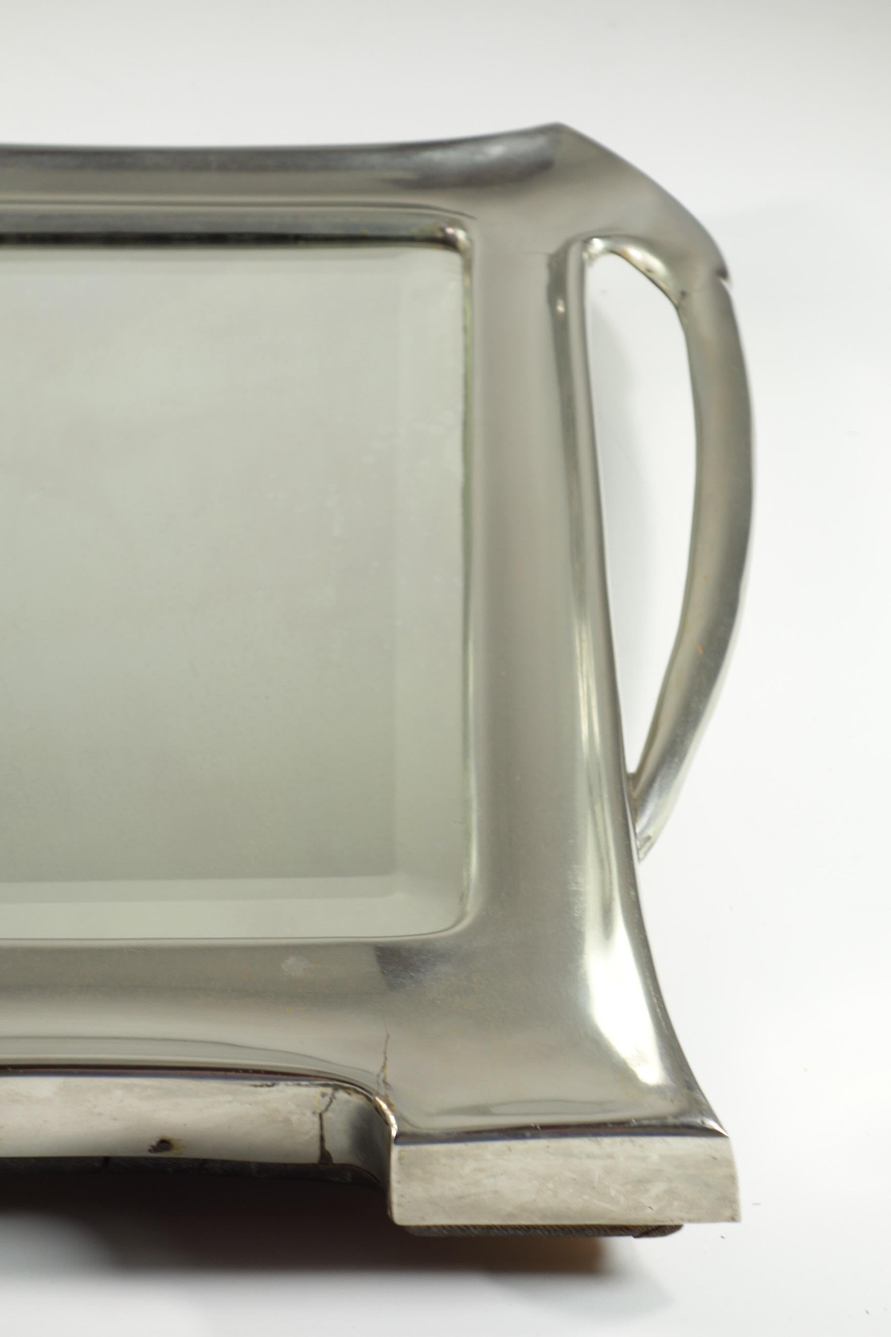 Früh 1900 Jugendstil Frankreich Silber Metall Wandspiegel (20. Jahrhundert) im Angebot
