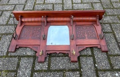 Early 1900 Arts & Crafts Coat Rack w. Carved Rose Bush Panels and Beveled Mirror
