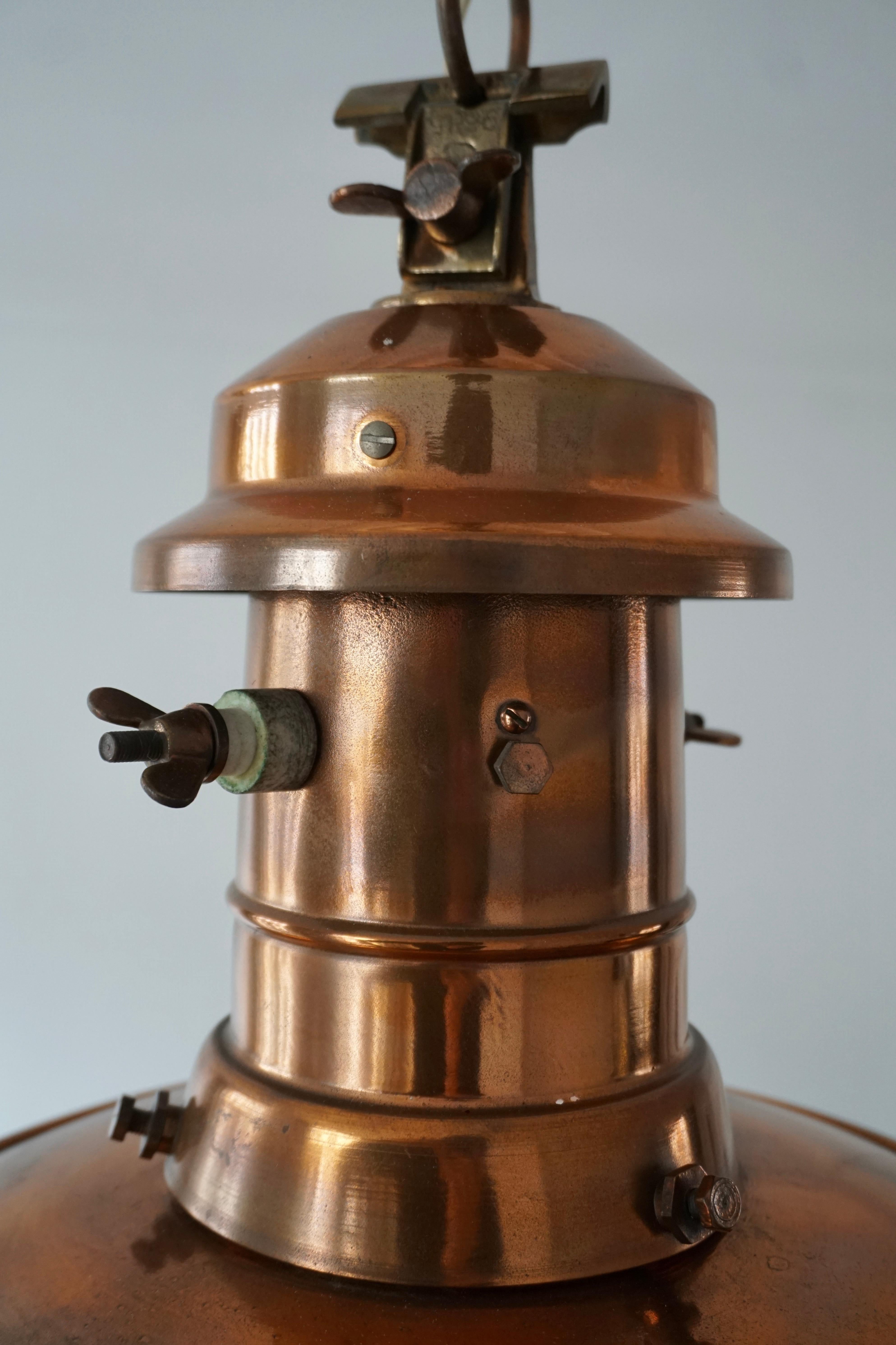 Early 1900 Belgian Copper Glass Pendant Light 2