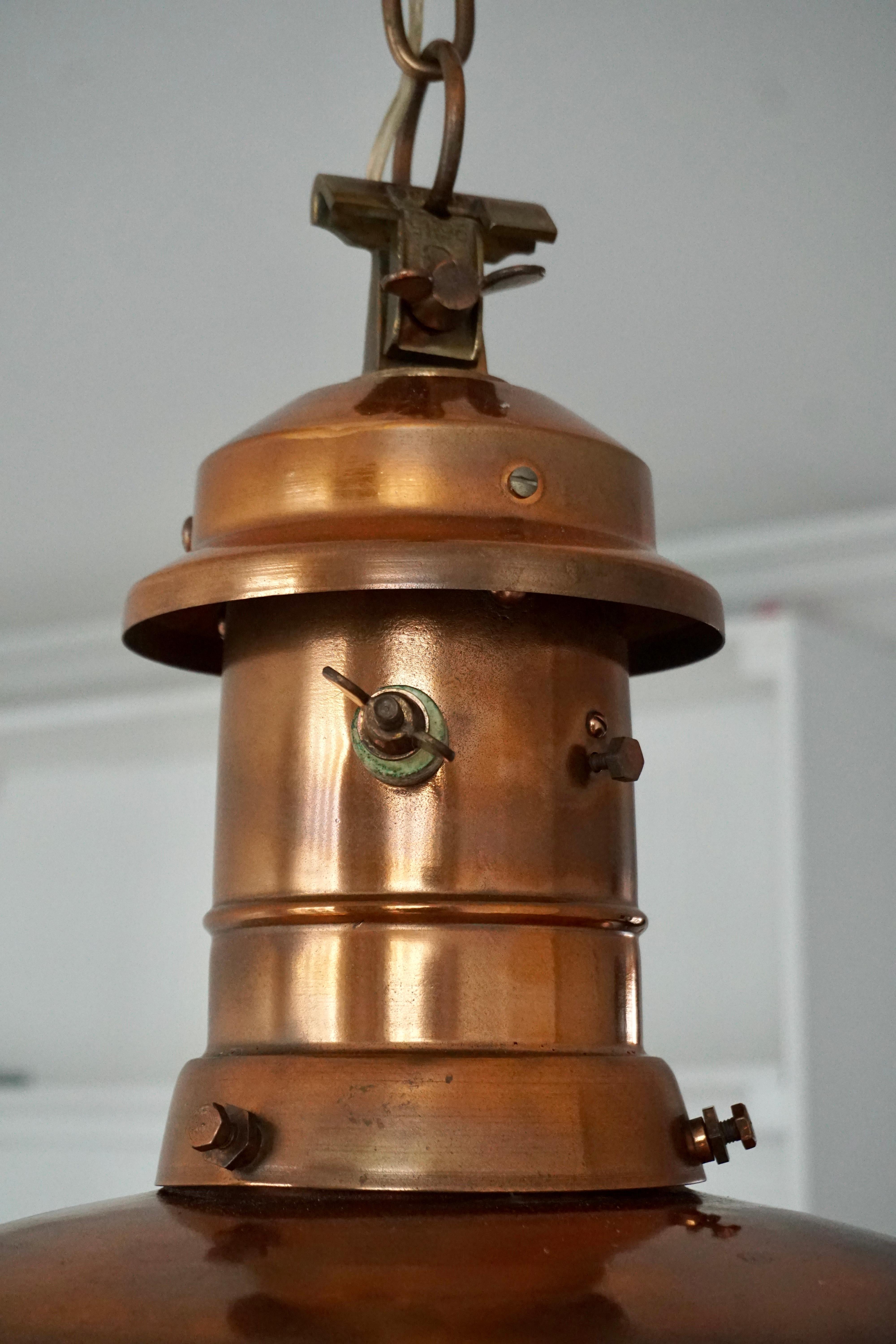 Early 1900 Belgian Copper Glass Pendant Light 3