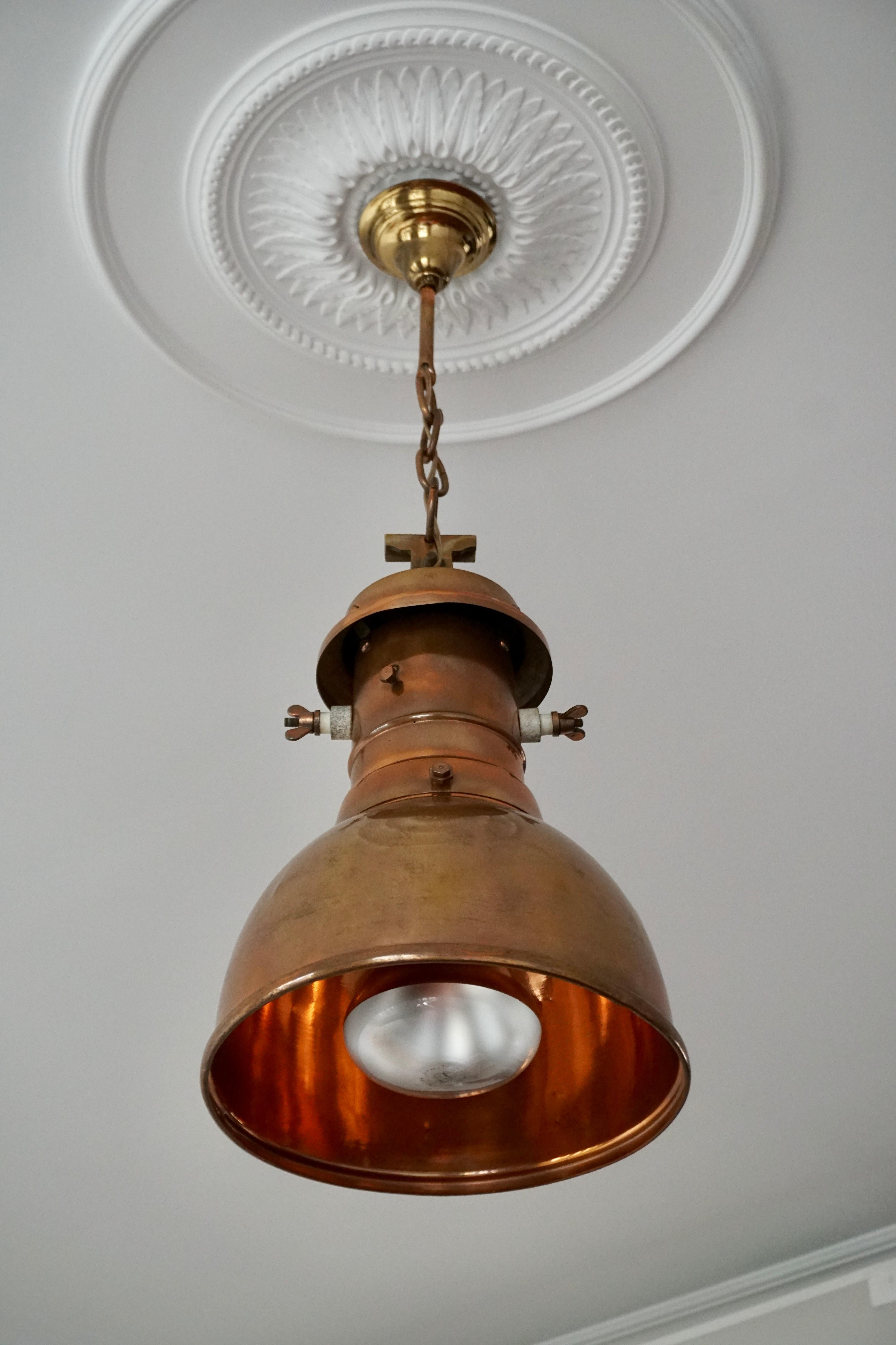 20th Century Early 1900 Belgian Copper Glass Pendant Light