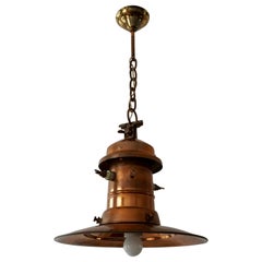 Antique Early 1900 Belgian Copper Glass Pendant Light