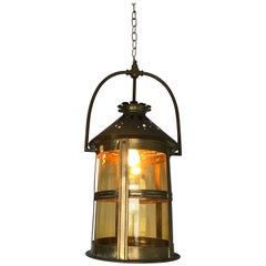 Early 1900 Brass and Round Glass Lantern in the Manner of Jan Eisenloeffel