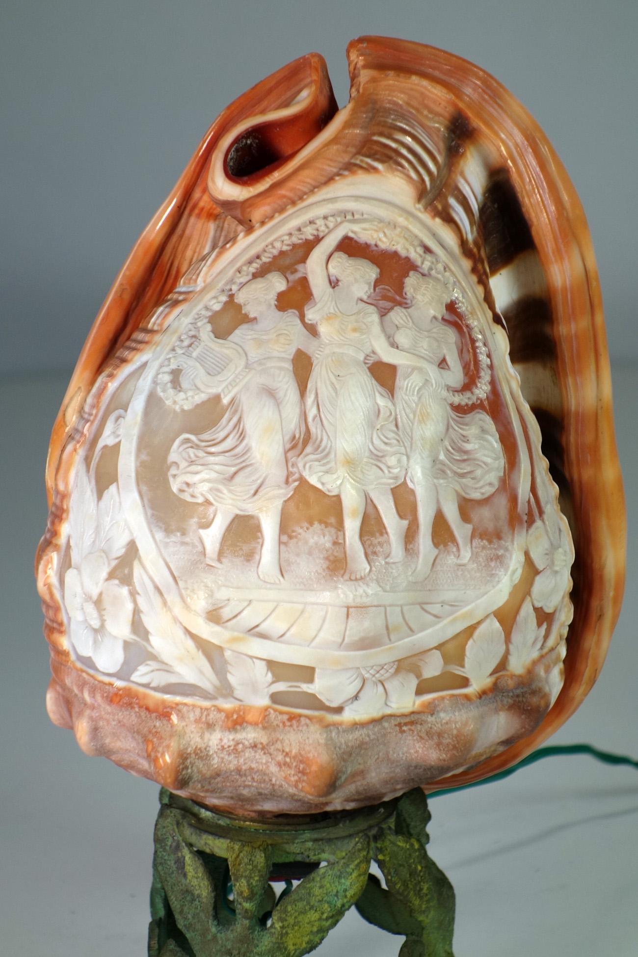 Metal Early 1900 Cameo Shell Lamp Greek Mythology Table Lamp For Sale