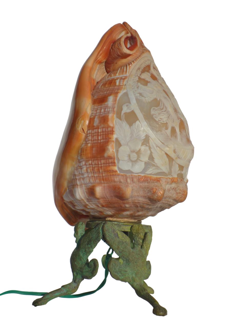 Early 1900 Cameo Shell Lamp Greek Mythology Table Lamp For Sale 1