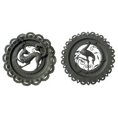 Early 1900 Carlo Rizzarda Italian Liberty Wrought Iron Plate _ Set of 2
