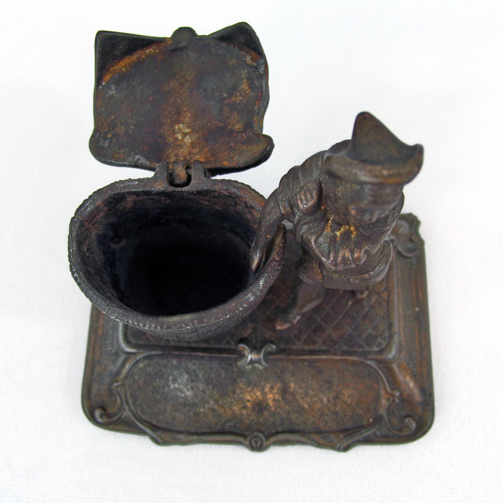 Early 1900 Cast Metal Figurine Inkwell For Sale 6