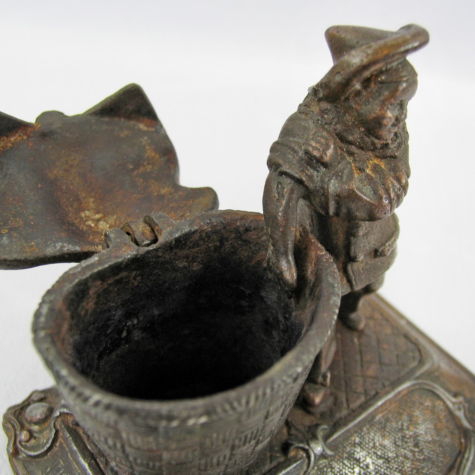 Early 1900 Cast Metal Figurine Inkwell For Sale 7